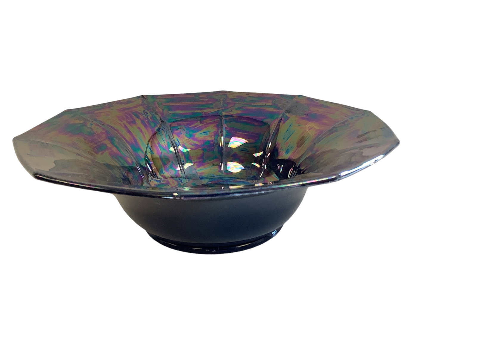 Cambridge Bowl: Cambridge Bowl Decagon 12î Black Ebon Floral Bowl Carnivalized Finish on Inside