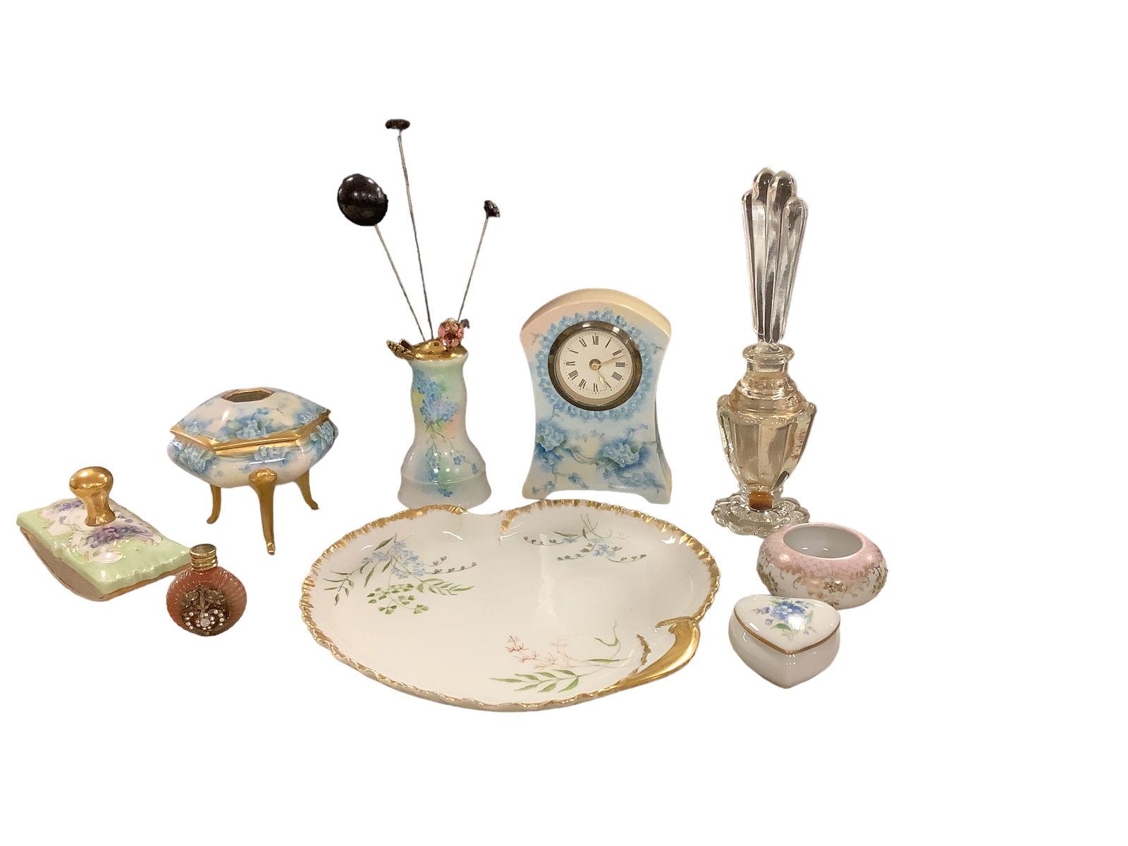 Clock, Pin Holder, Hat Pins, Vintage Perfume Bottles and More (1 of 2)