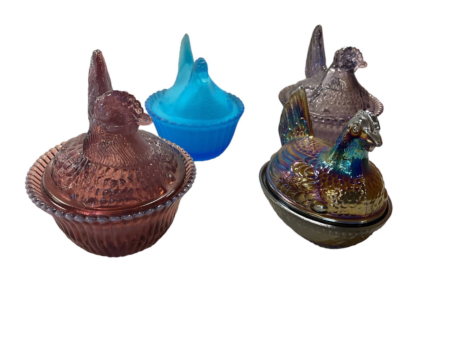 Hens on Nests: Hens on Nests Lot of 4 (1) Imperial glass 4î (1) Westmoreland 4.5î 2) Boyd. 4.5î