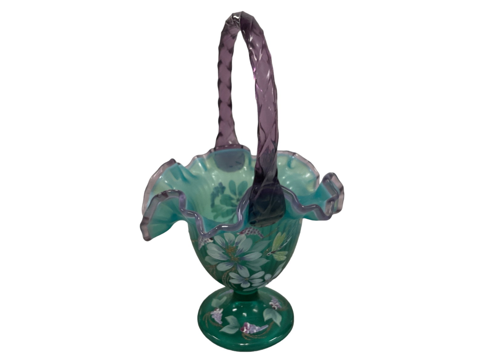Fenton Glass ìNew Century Collection XXI Dragonflyî: Fenton Glass ìNew Century Collection XXI Dragonflyî 10î T hand painted signed basket. Ribbed.