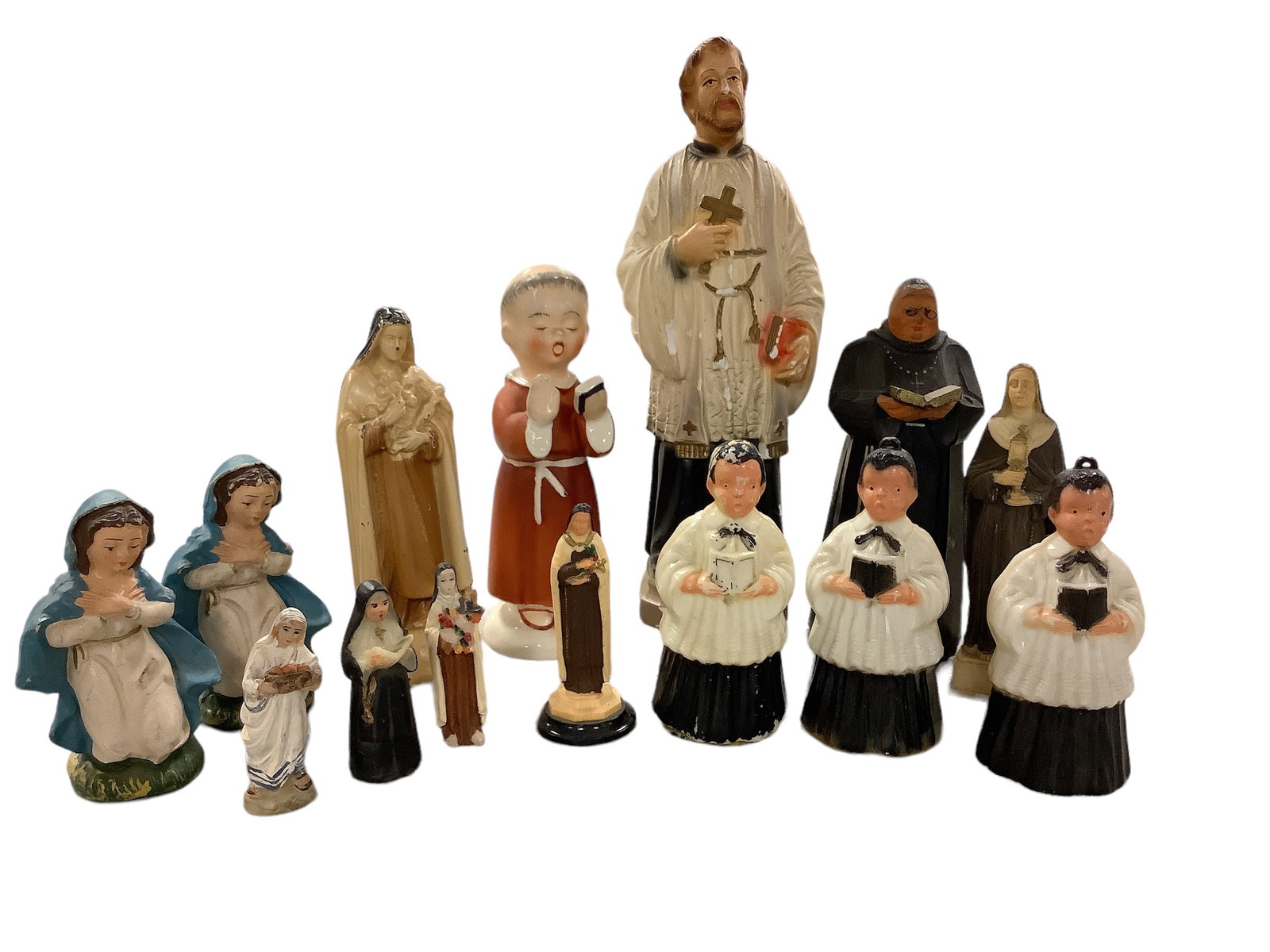 Vintage Religious Figurines: Vintage Religious Figurines Lot of 14 figurines ranging in size from 2î inches to 8.5î inches.