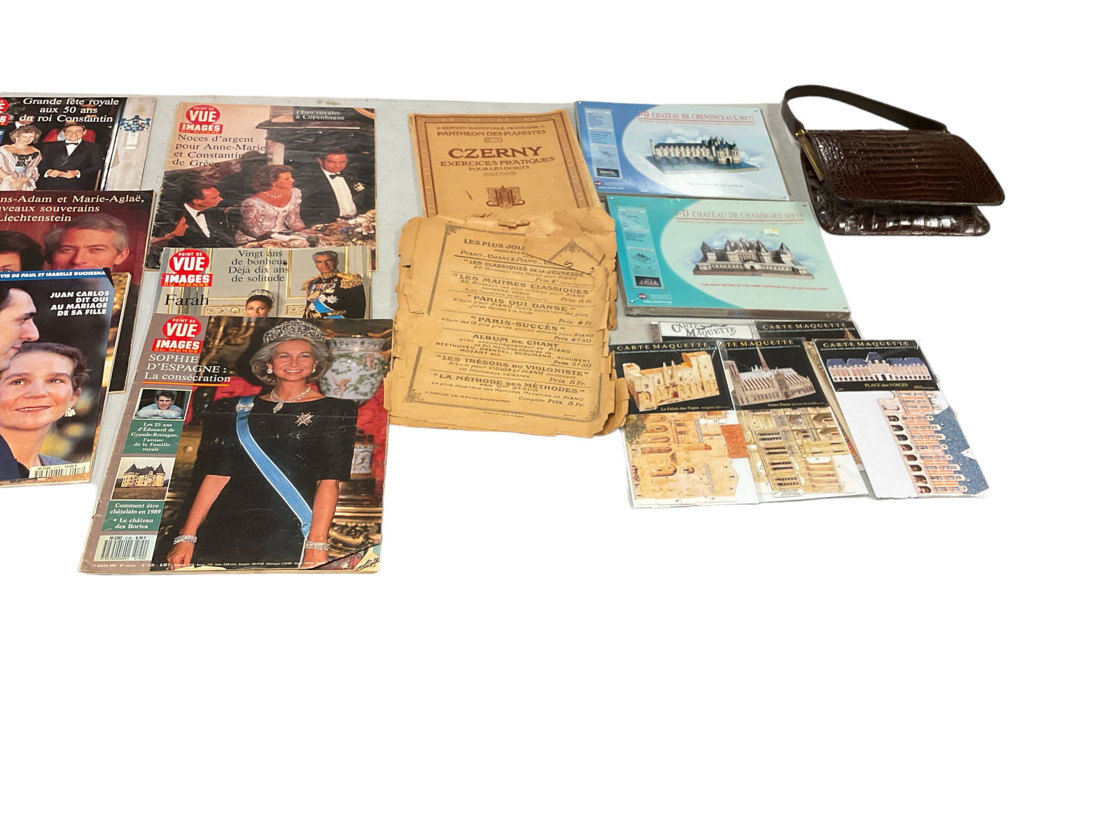 Variety of French Magazines, Sheet Music and 3 D Chateau De Chenonceaux, MF 17. Vintage Alligator (1 of 5)