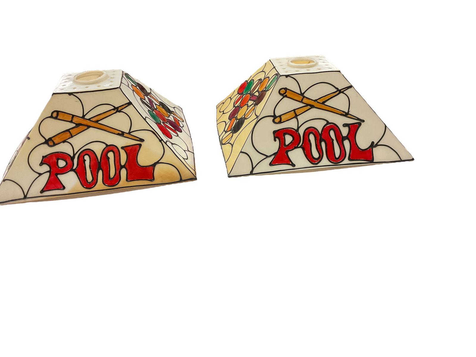 (2) 1950's Plastic Pool Table Light Shades: (2) 1950's Plastic Pool Table Light Shades 8.5î H 16î W.