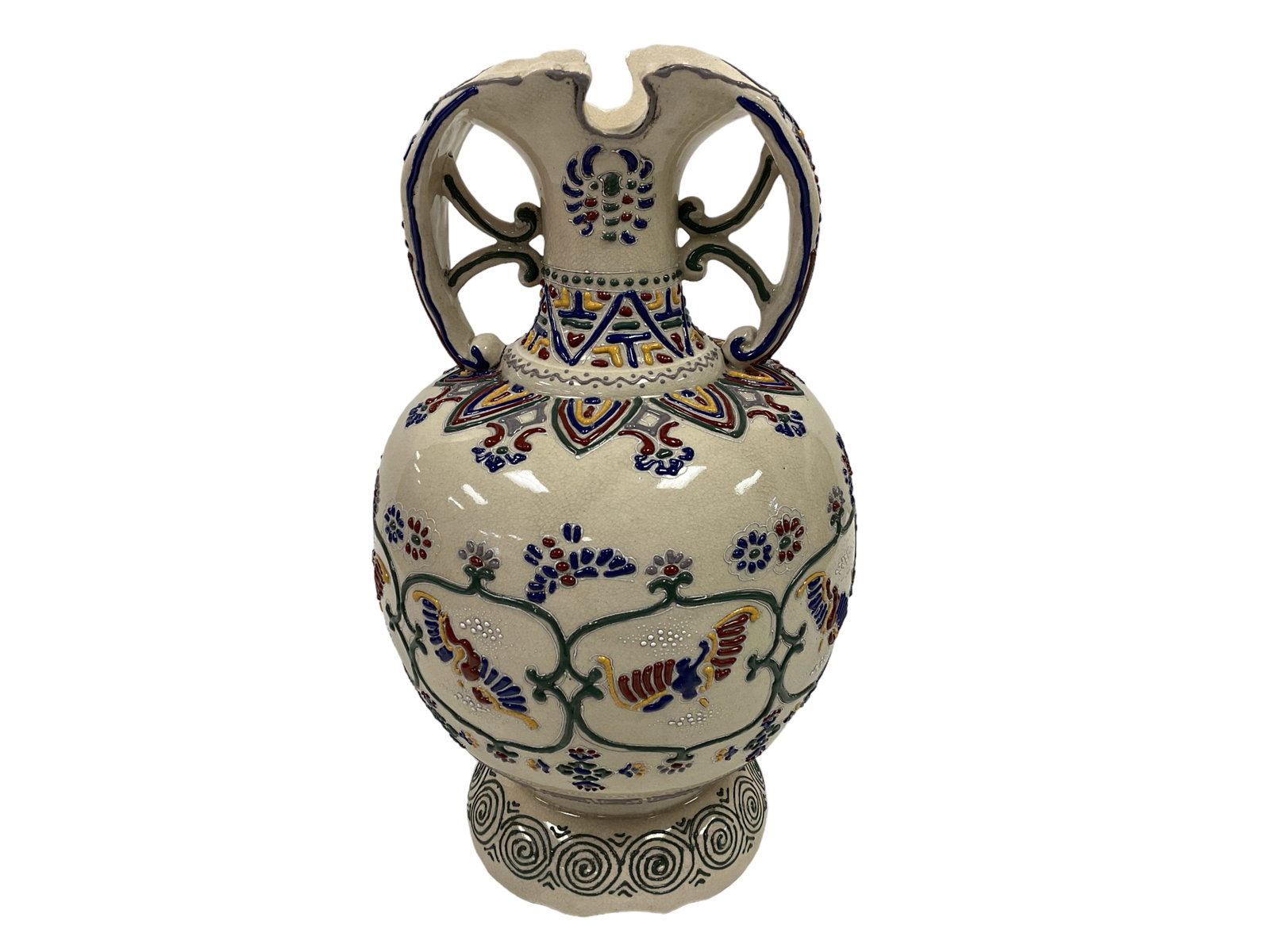 Moriage Vase: Moriage Vase 13î T. Some crazing.