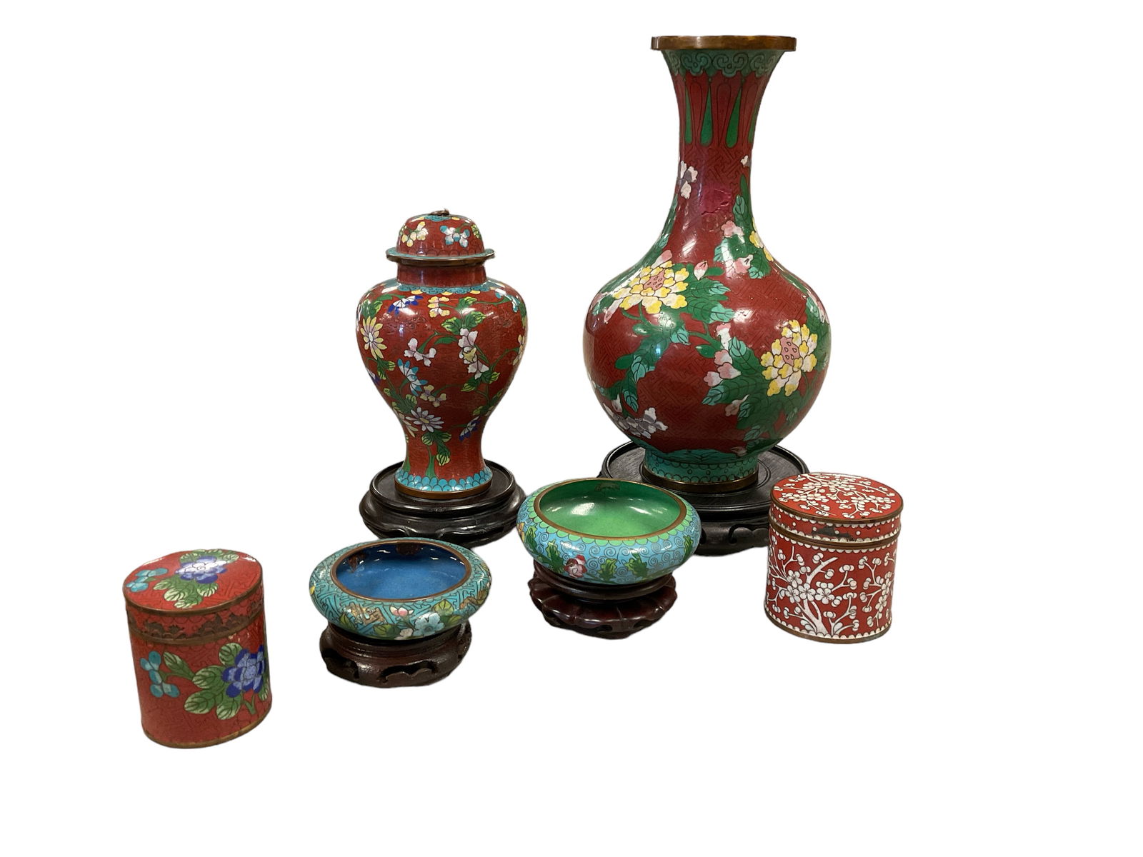 Asian Cloisonne Vase and Tea Caddy Lidded Jares (1 of 1)