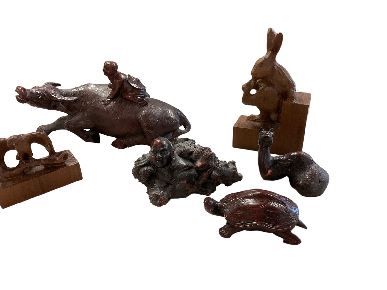 Wooden Carved Figurines: Wooden Carved Figurines Rabbit signed E. Rather # R4-75
