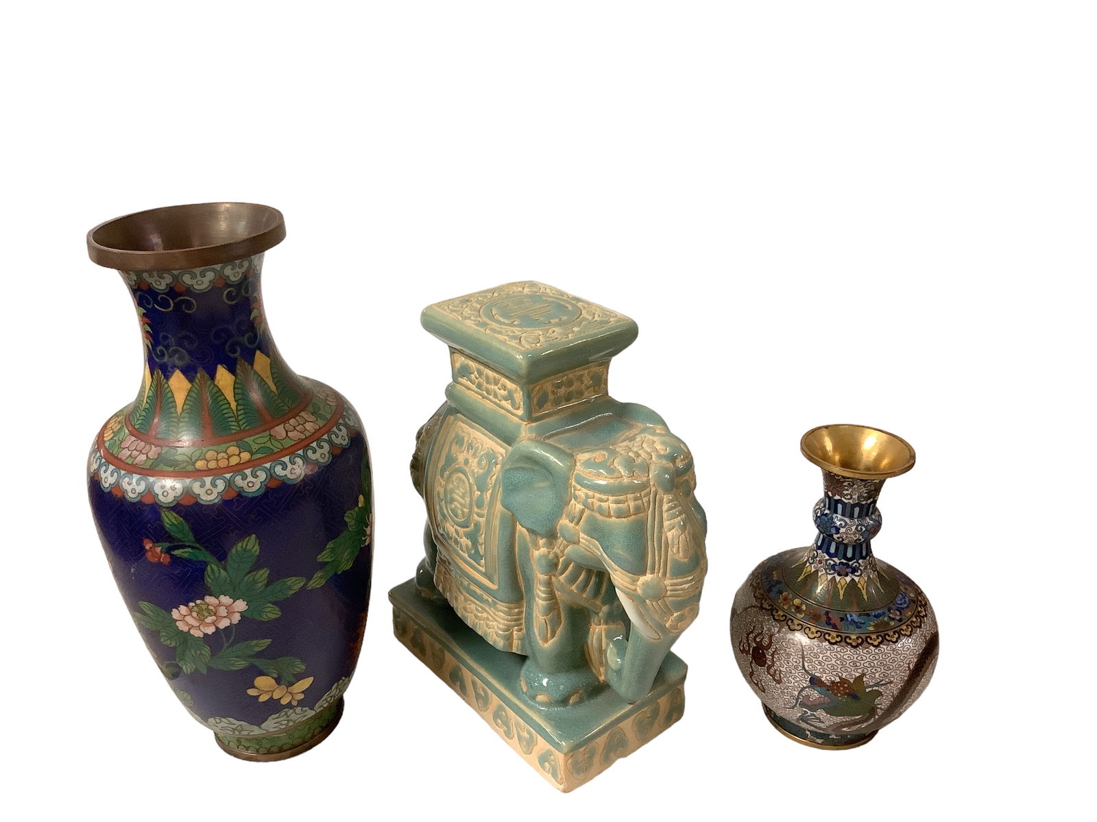 Cloisonne Vases and Vintage Ceramic Elephant (1 of 6)