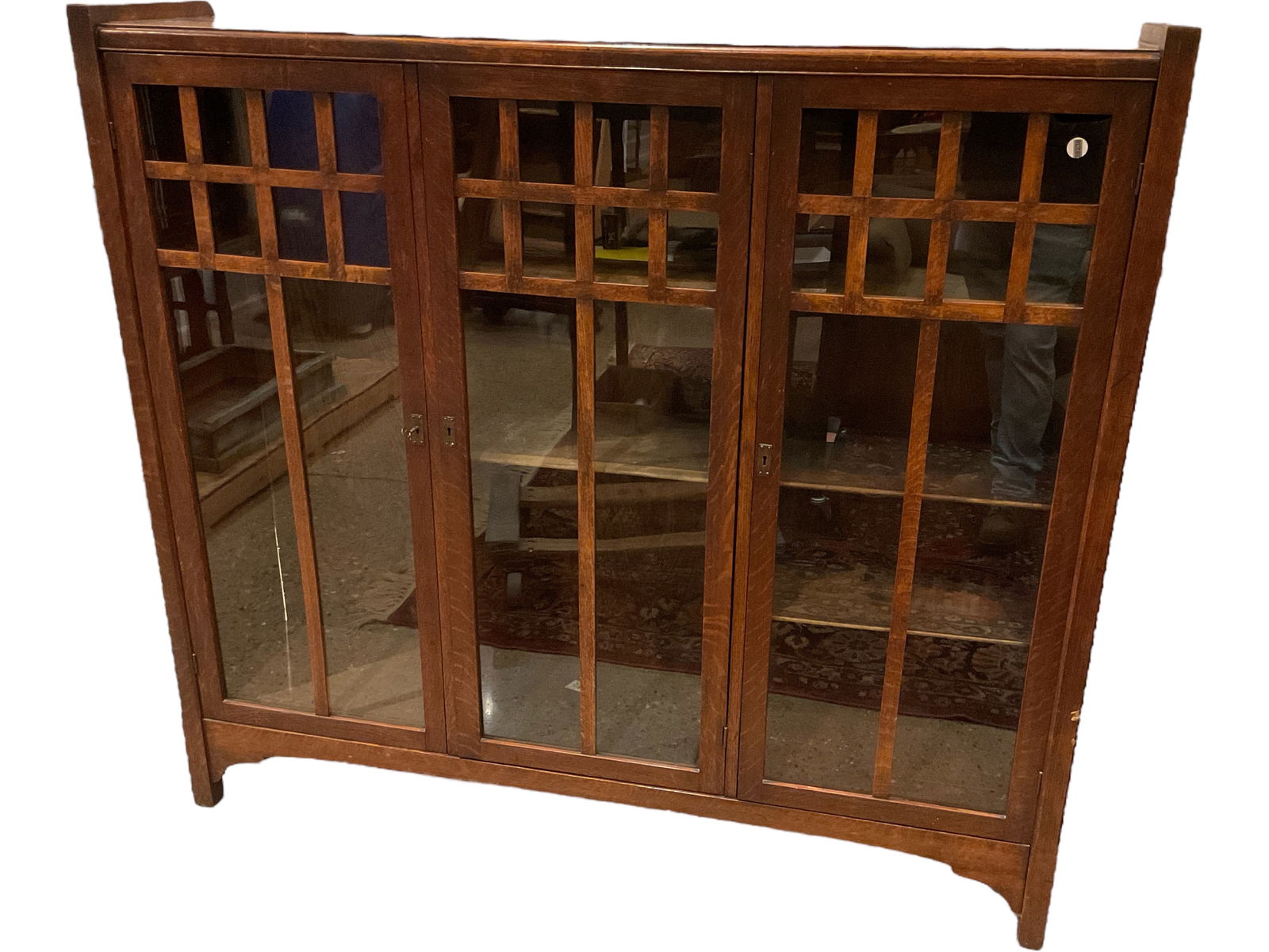 Oak Arts & Crafts Style Three Door Bookcase (1 of 5)