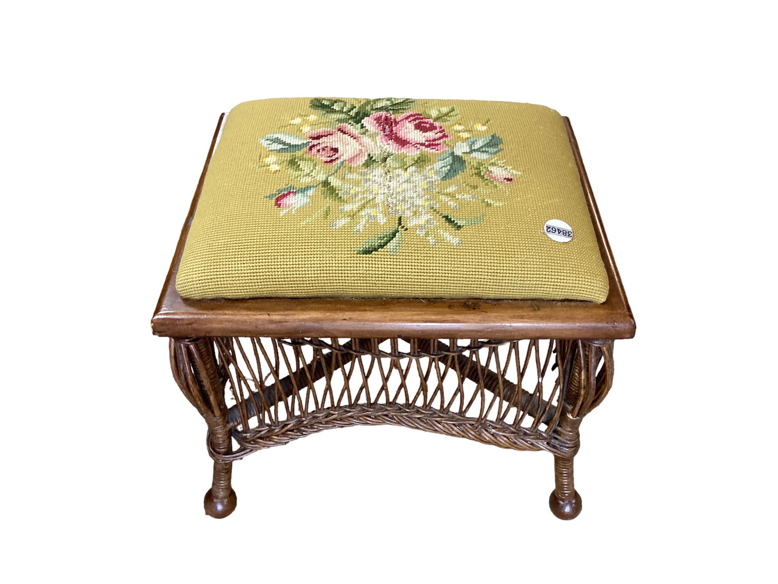 Open Weave Foot Stool with Needle Point Top (1 of 1)
