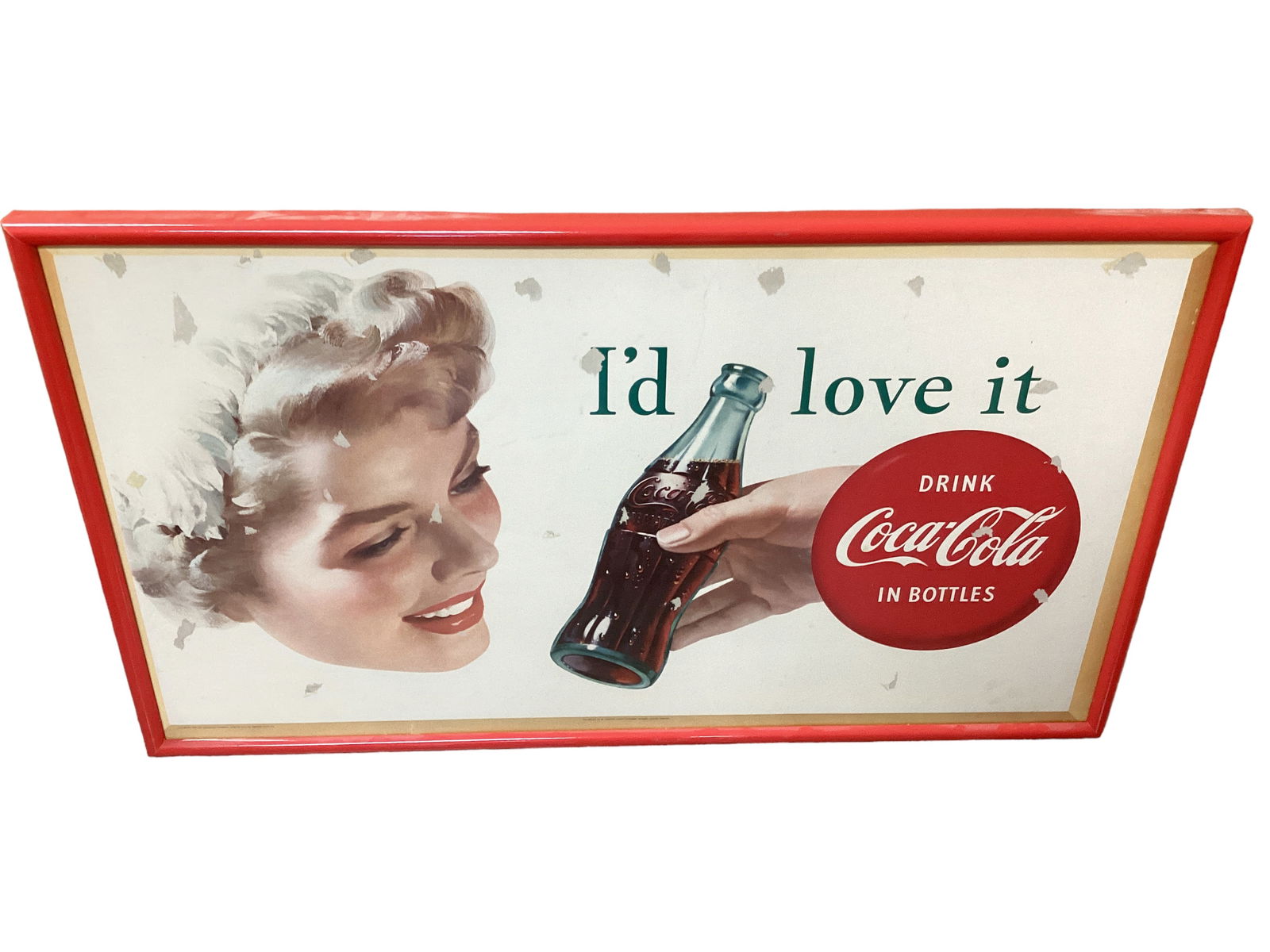 Red Framed Coca-Cola Lithograph Sign (1 of 4)