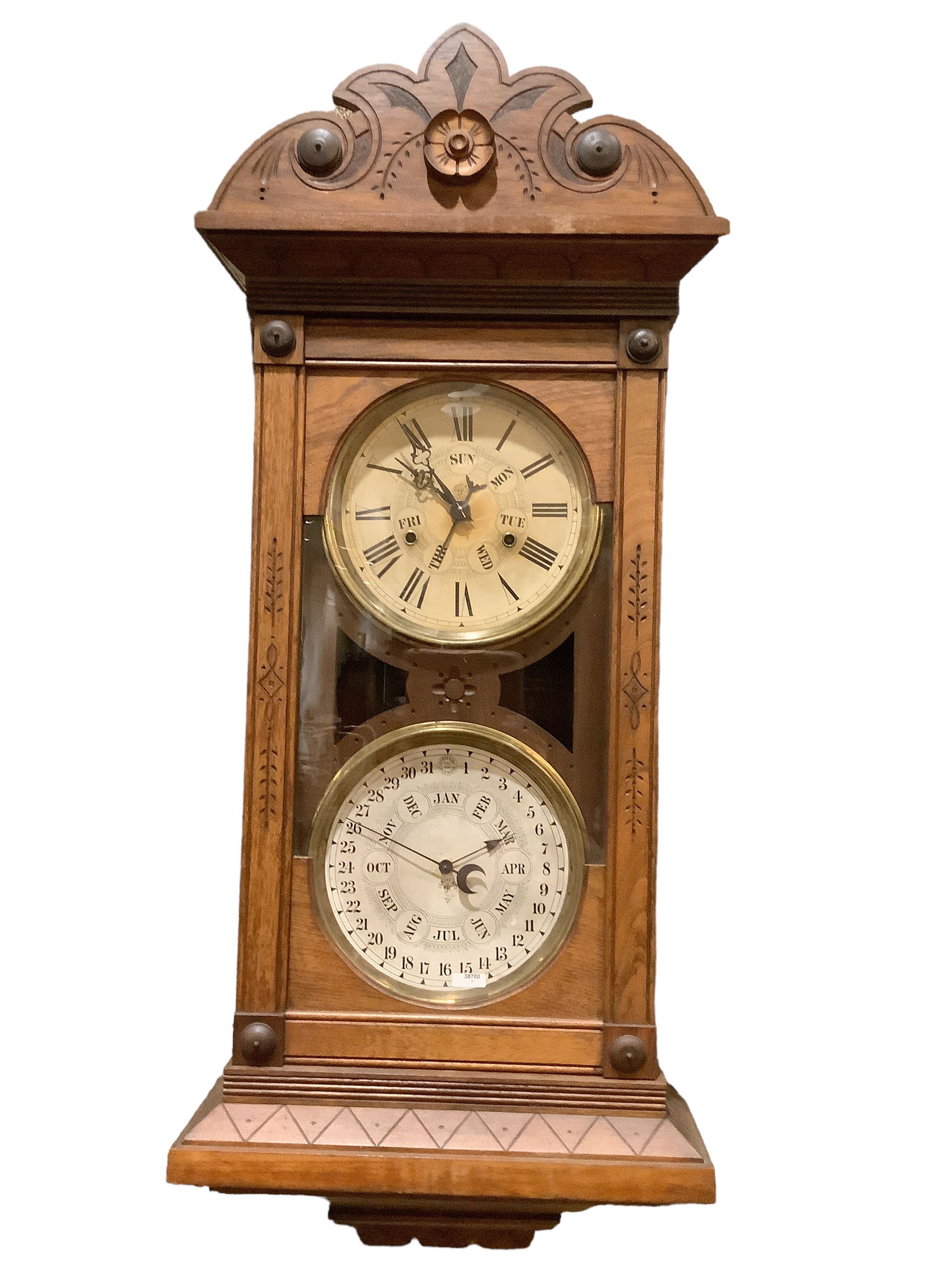 1890 Jerome ìDniesterî Model Double Dial Wall Clock. 36î tall.: 1890 Jerome ìDniesterî Model Double Dial Wall Clock. 36î tall.