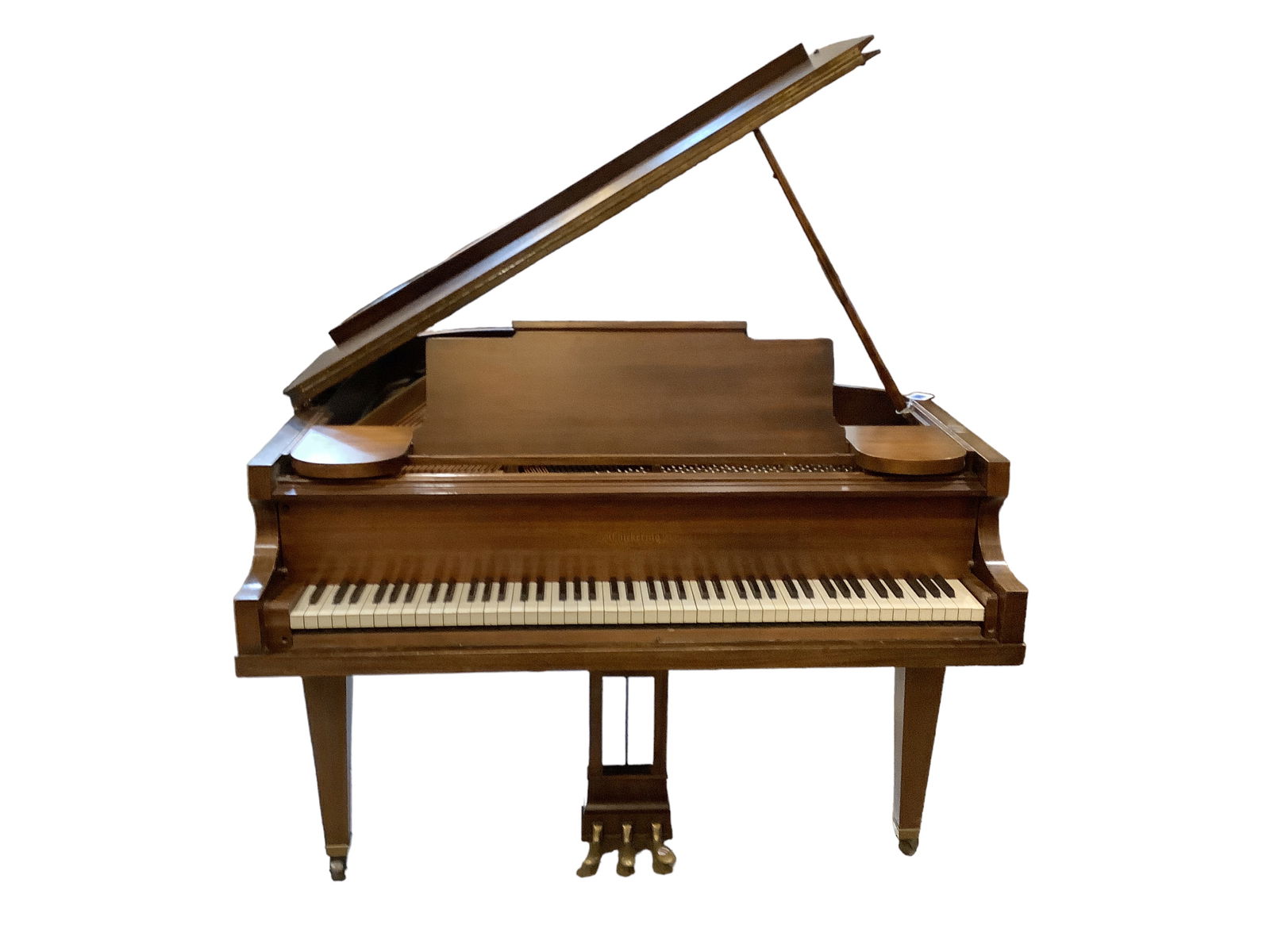 Chickering Mahogany Baby Grand Piano: Chickering Mahogany Baby Grand Piano 54î w x 63î long. Three piece ivory keys. Top has damage as pictured. Number on bottom 514811.