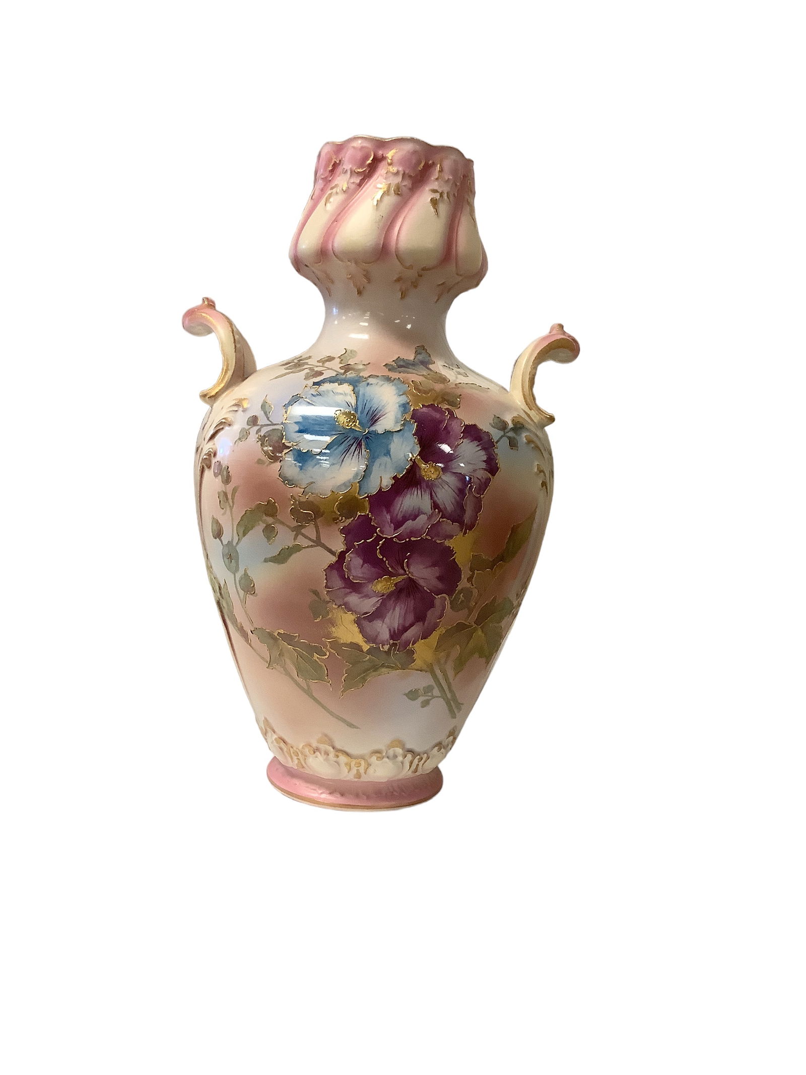 Large German Floral Design Vase with Gold Accents (1 of 3)