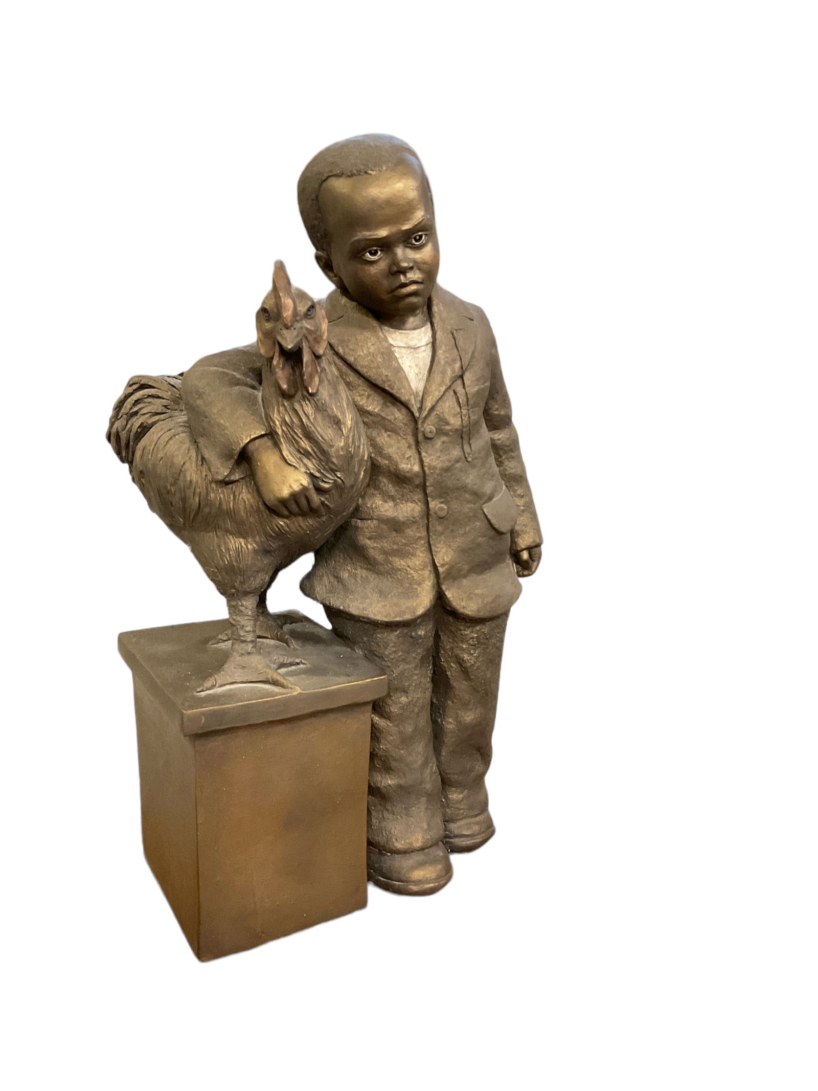 Joan Wobst, 1934-2023, Boy with Rooster, Pottery, 25 x 14 in. (63.5 x 35.6 cm.) (1 of 2)