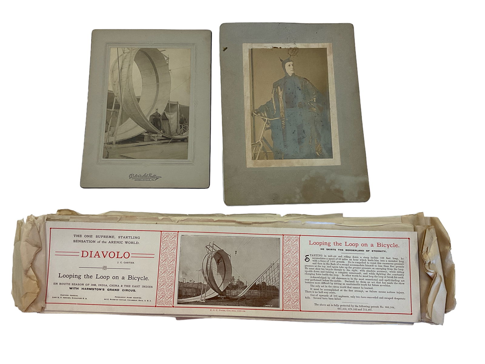 CONN BAKER AKA ALLO DIAVOLO, AMERICAN DAREDEVIL., DIAVOLO , LOOPING THE LOOP ON A BICYCLE. (2) (1 of 4)