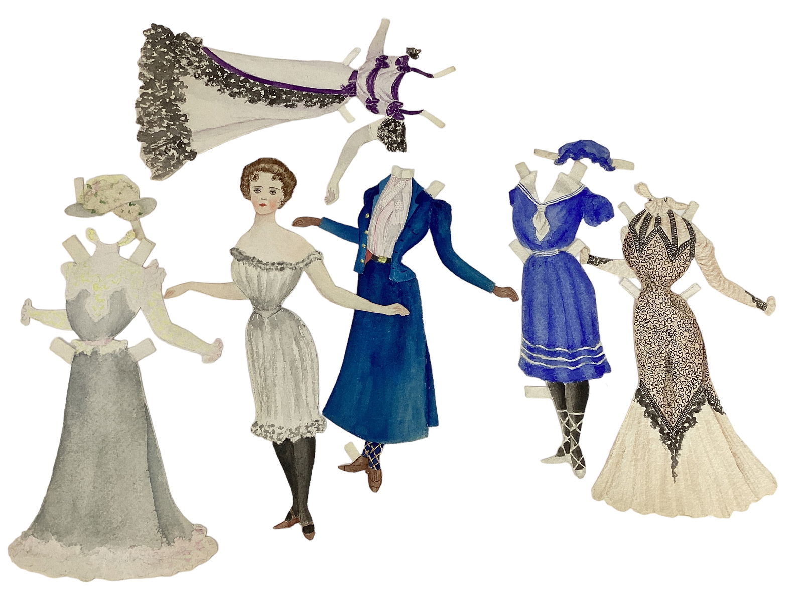 Turn of the Century handmade paper doll with clothing. (1 of 2)