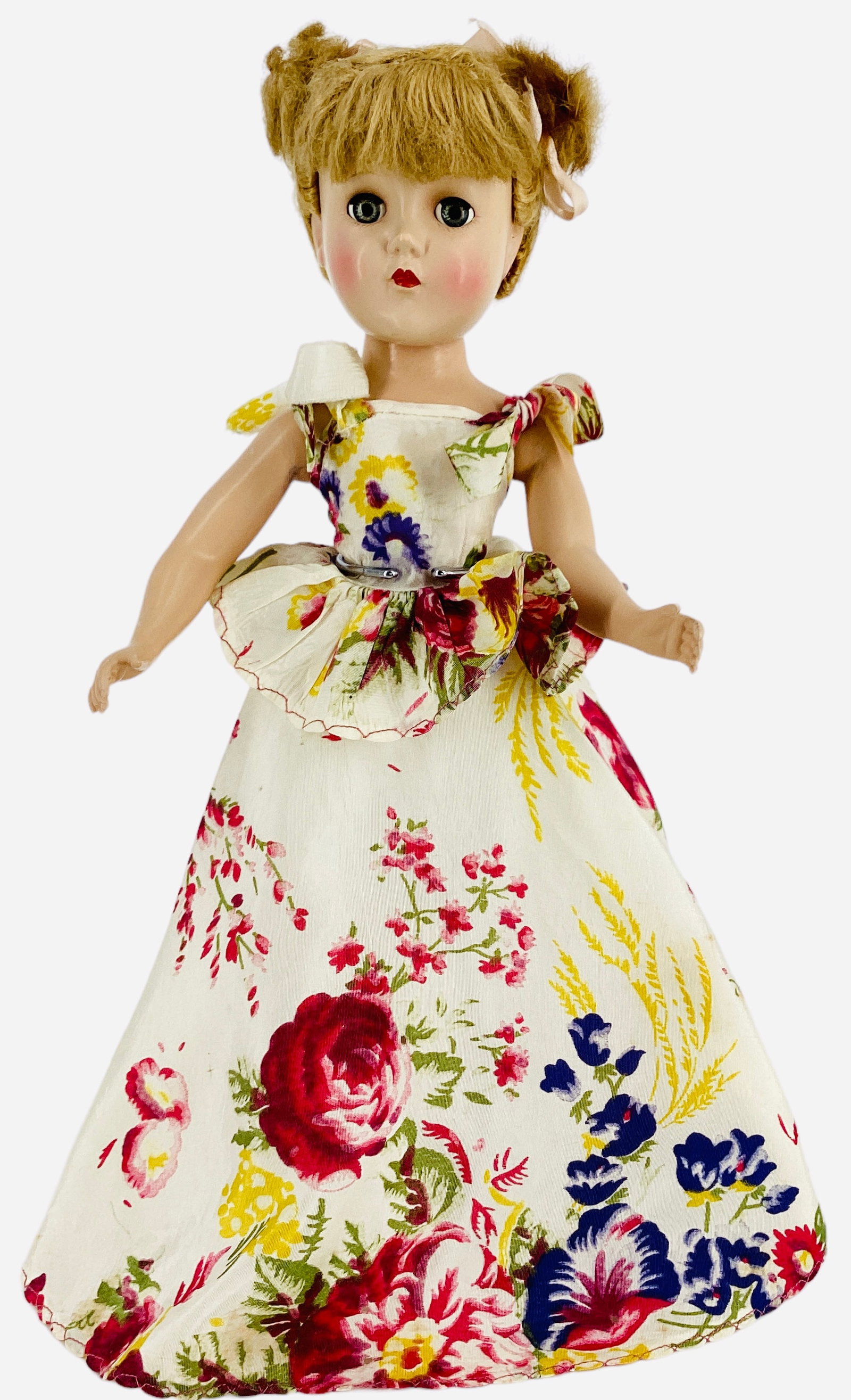 Arranbee "Nanette".: Arranbee "Nanette". 14" hard plastic doll with floss wig in original set, sleep eyes, closed mouth, on five-piece body. Nanette wears her original gown that has been laundered.