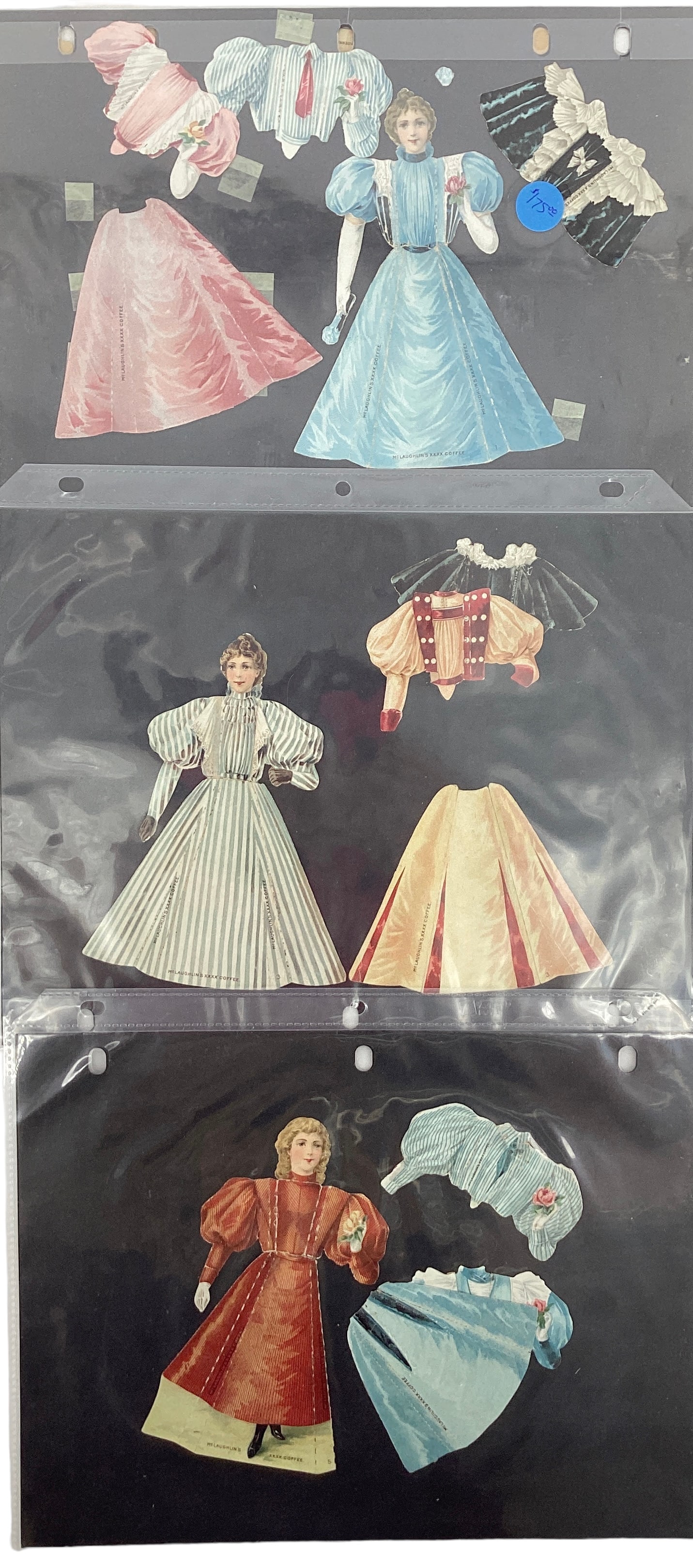 McLaughlin's XXXX Coffee Advertising Paper Dolls: McLaughlin's XXXX Coffee Advertising Paper Dolls From Series Ten (October 14, 1895) Moms and Daughters, lithographer Koerner & Hayes. In overall good condition.