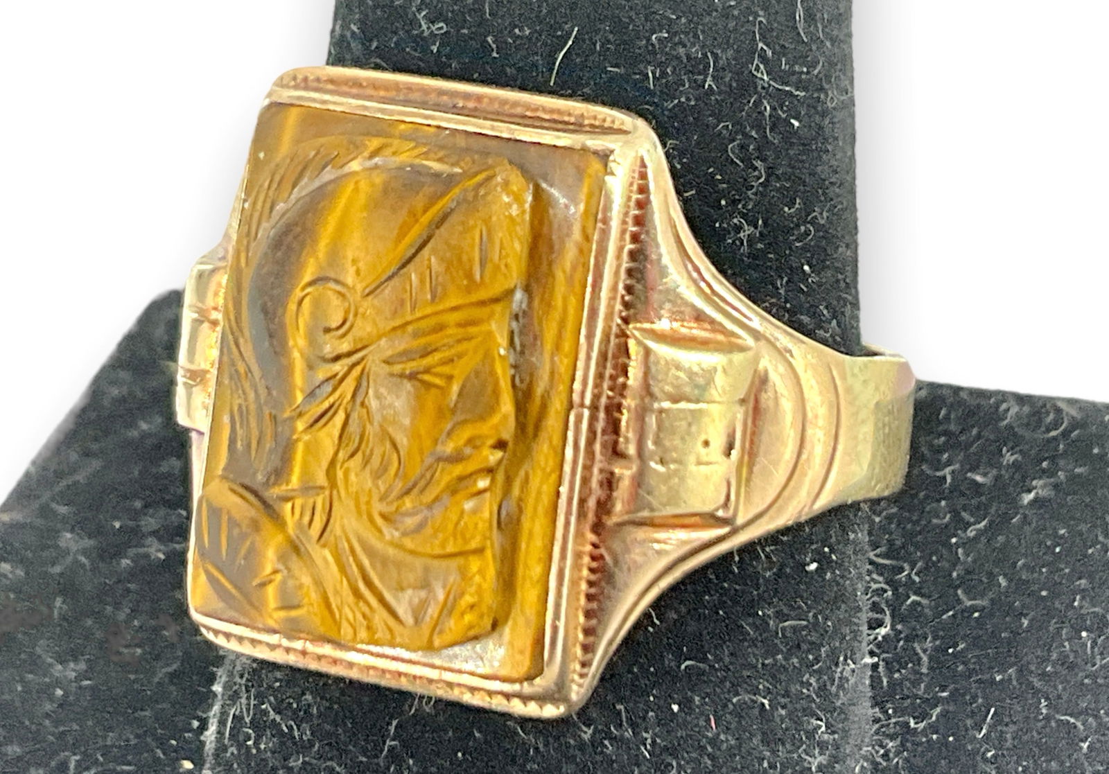 14kt Gold and Carved Tiger's Eye Cameo Ring (1 of 4)