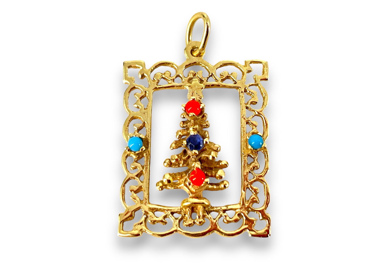 14kt Gold Christmas Tree Pin with Stones (1 of 2)