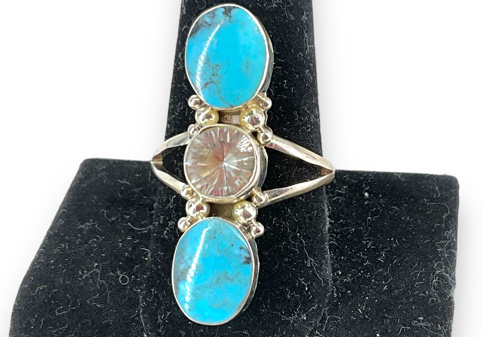 Sterling Silver Ring: Sterling Silver Ring New-old-stock, modern age, stamped and tested 925/sterling silver, Southwestern style - signed RB in bear logo, size 9.75 with tapered/split shank (wide mounting), 0.22 troy ounce