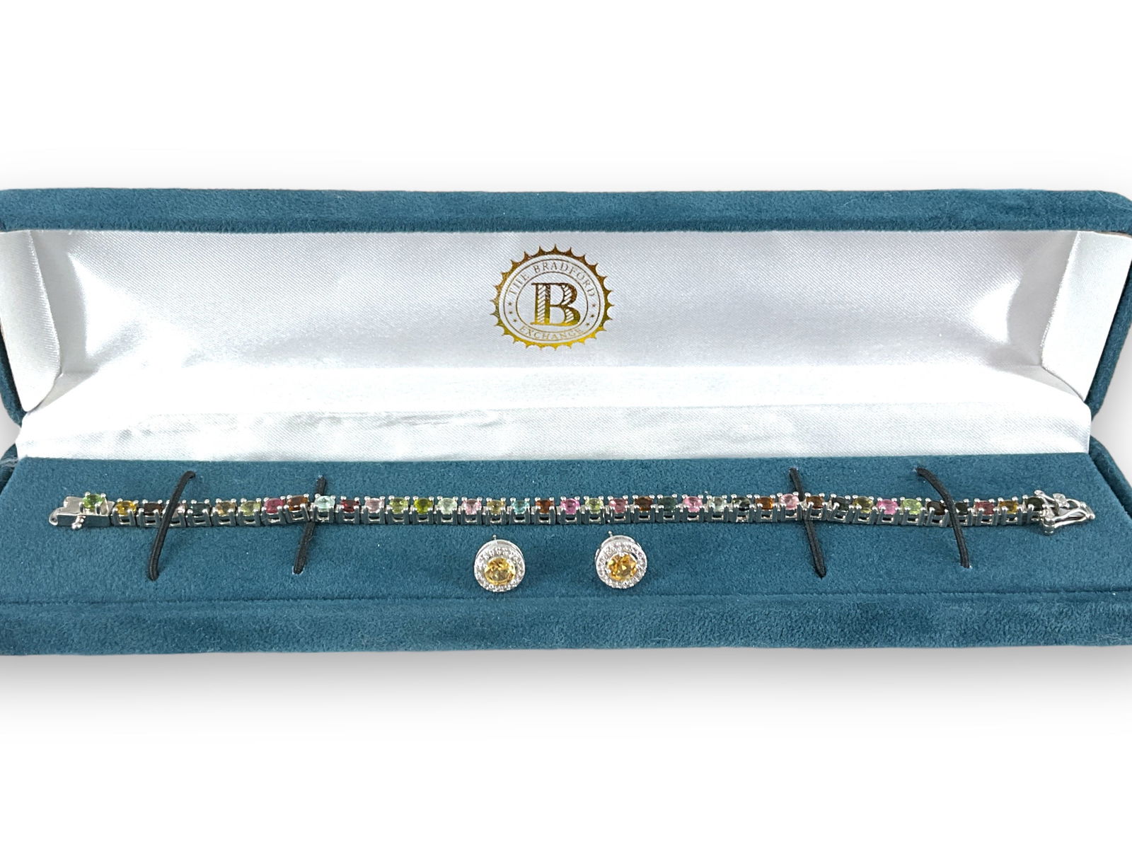 Multi-Stone Silver Line Bracelet and Silver Citrine Stud Earrings (1 of 8)