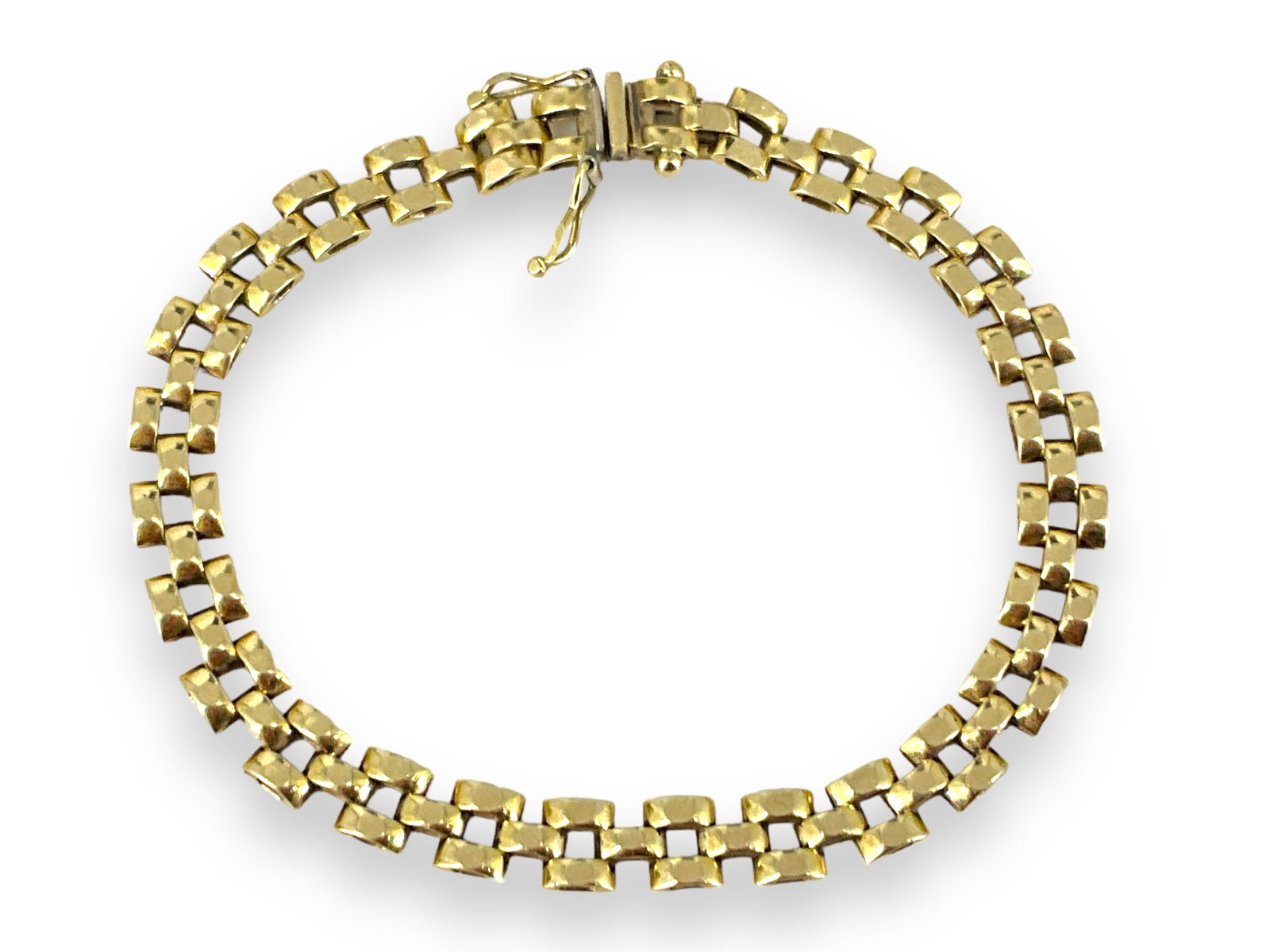 14kt Gold Bracelet: 14kt Gold Bracelet 7.5" in length, 6.0mm width, 10.0 grams total weight, slide clasp closure, polished metal finish.