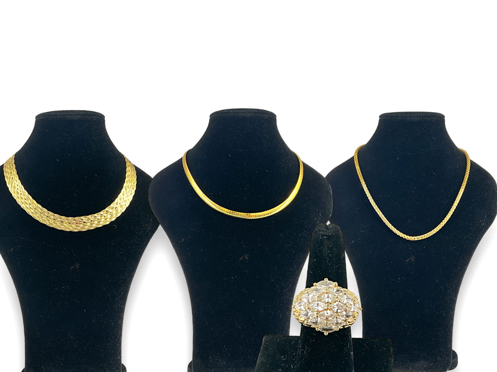 Gold-Plated Silver Jewelry Items: Gold-Plated Silver Jewelry Items Lot has the following: 1) An approx 16î Omega chain stamped ìMilor 925î (chain tests higher in Nickel with gold-plating), 2) A dinner ring stamped ì