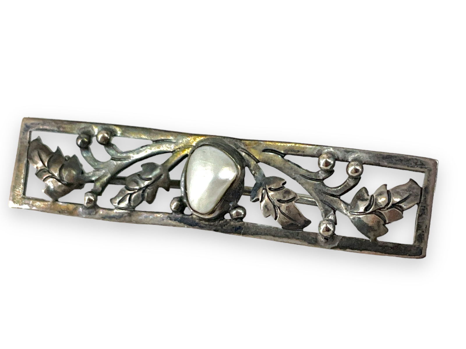 Vintage Sterling Silver Bar Pin With Accent Pearl (1 of 4)