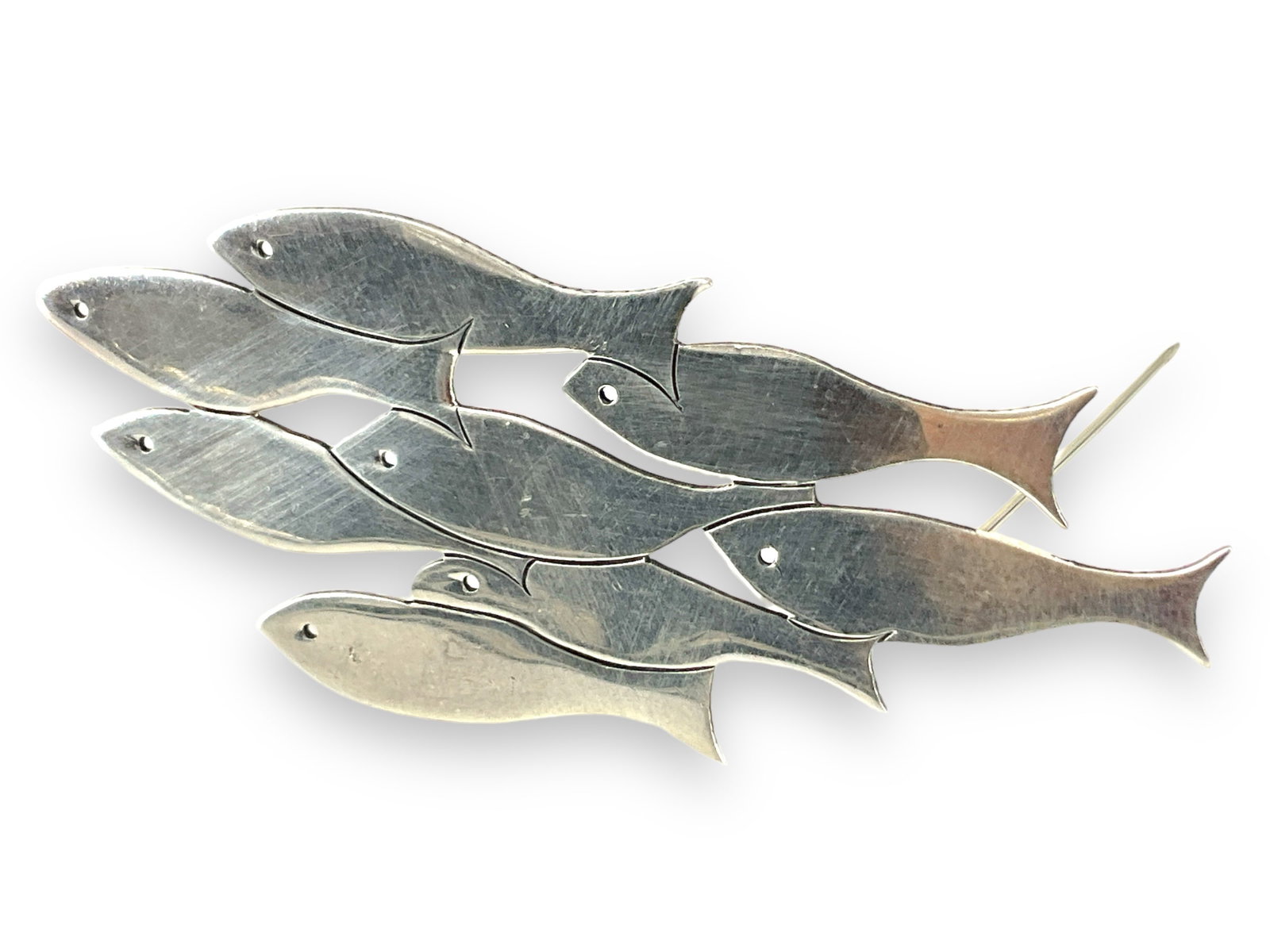 Cool School of Fish in Silver: Cool School of Fish in Silver Neat pin features a school of fish swimming together, is 3 1/2î long, is tested silver and marked ì925 MEX,î weighs 14.23 grams.