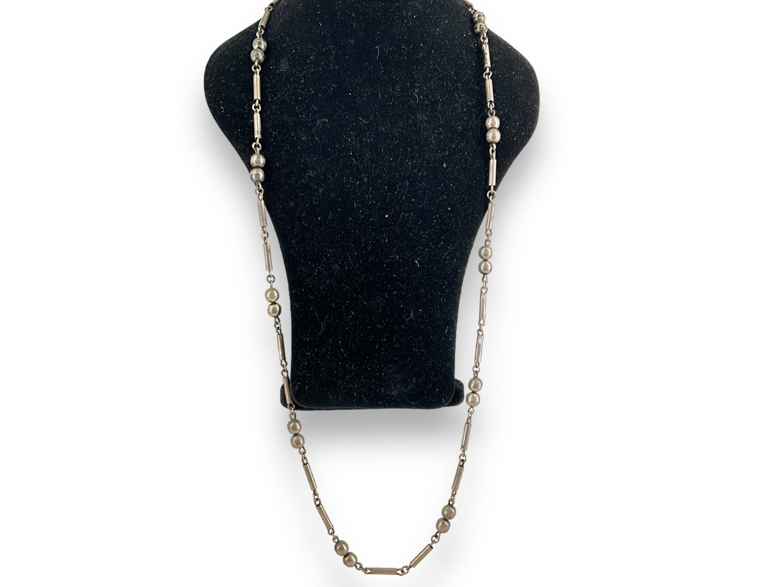 Silver Necklace With Bench Made Beads: Silver Necklace With Bench Made Beads Measuring approx. (36î) in length featuring bench made beads (90% silver content) (1.46 troy oz tw).