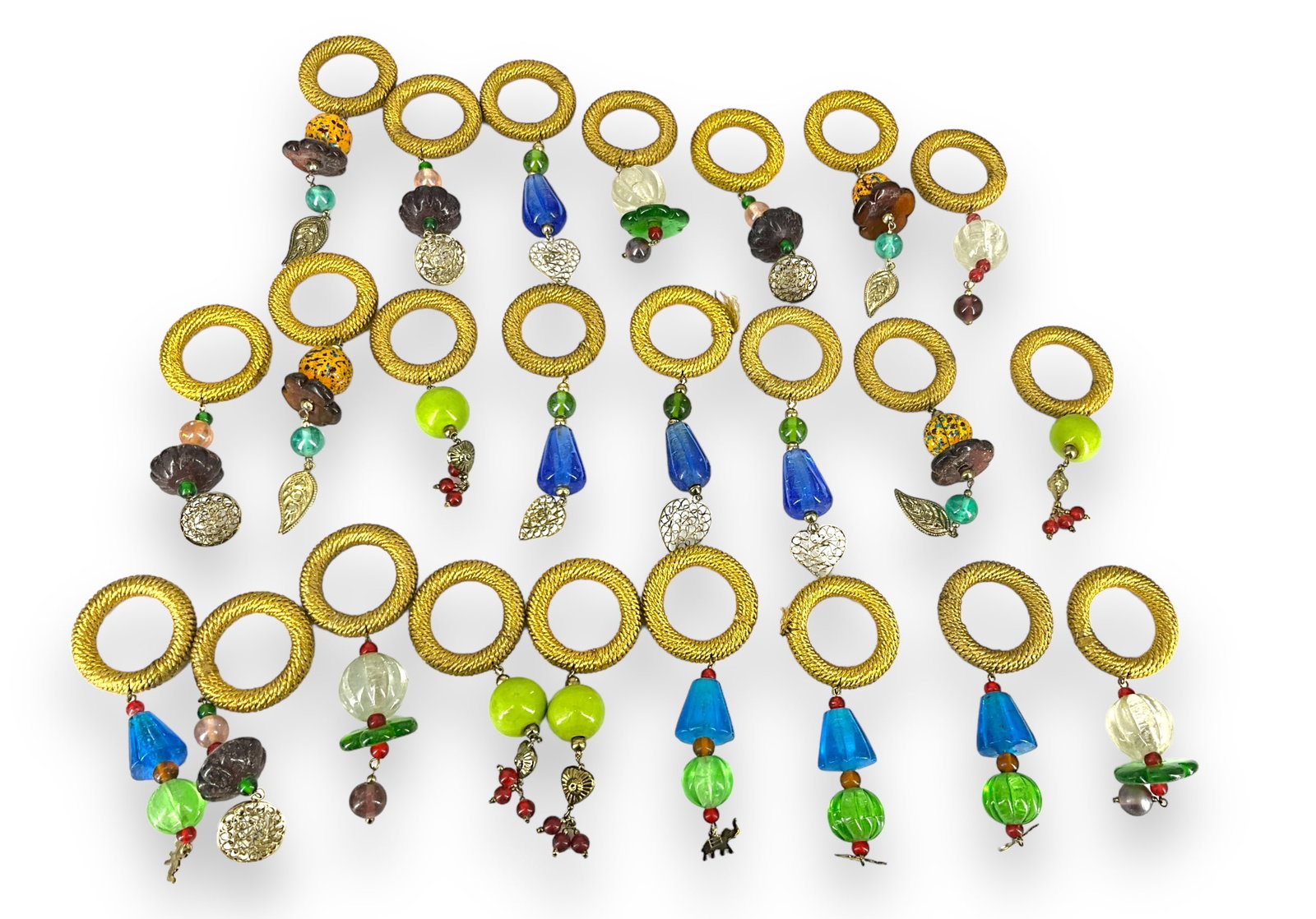 Home Decor: Home Decor Unique rings (approx 1.55î) - inner diameter each accented with glass charms / beads, unknown maker likely used for spacers on a curtain rod and or for a lamp or to hold curtains back 