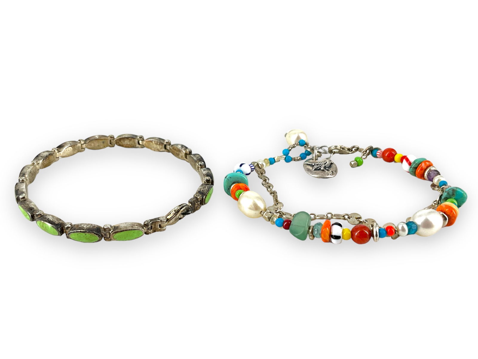 Lime Green Enamel Silver Bracelet and Multi-Color Silver Bracelet (1 of 7)
