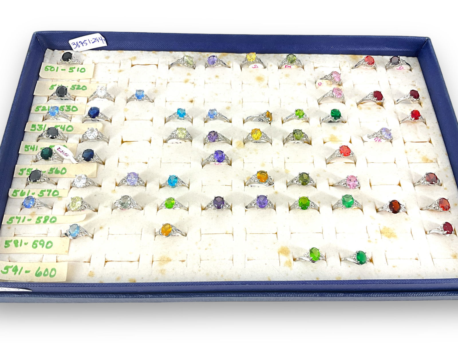 Tray of Multi-Color CZ in Silver-Tone Rings (1 of 5)