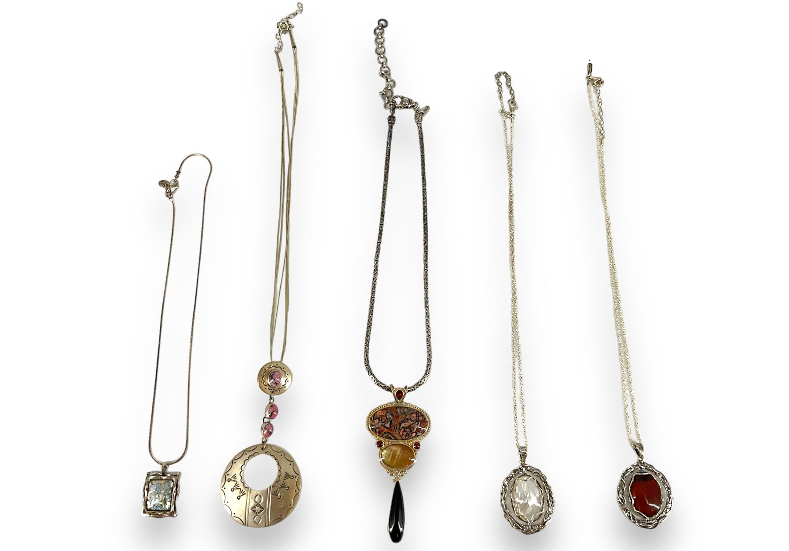 Five Sterling Silver Necklaces with Pendants (1 of 8)