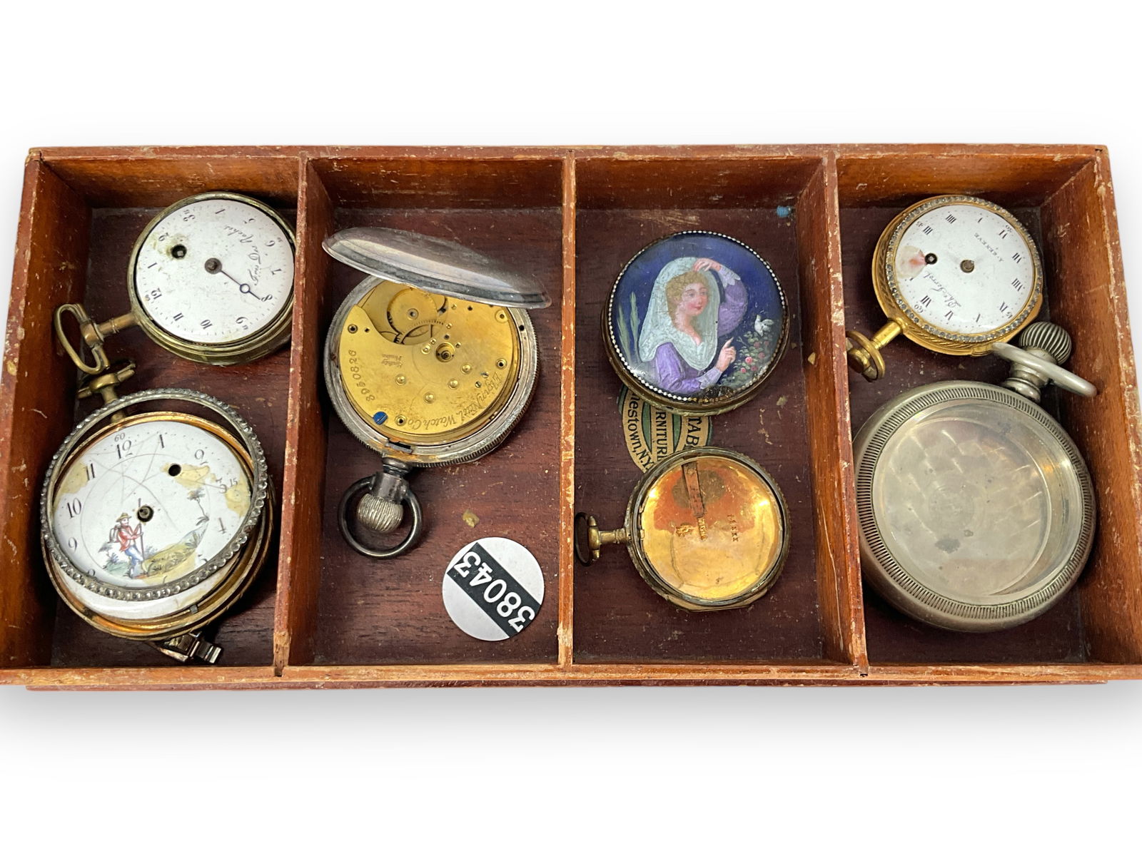 Broken Pocket Watches and Cases: Broken Pocket Watches and Cases Seven pieces in total, two empty cases (gold tone and silver tone metals), five assorted antique pocket watches. Pocket watches from Elgin, Fres Des Roches, PH Terrot &