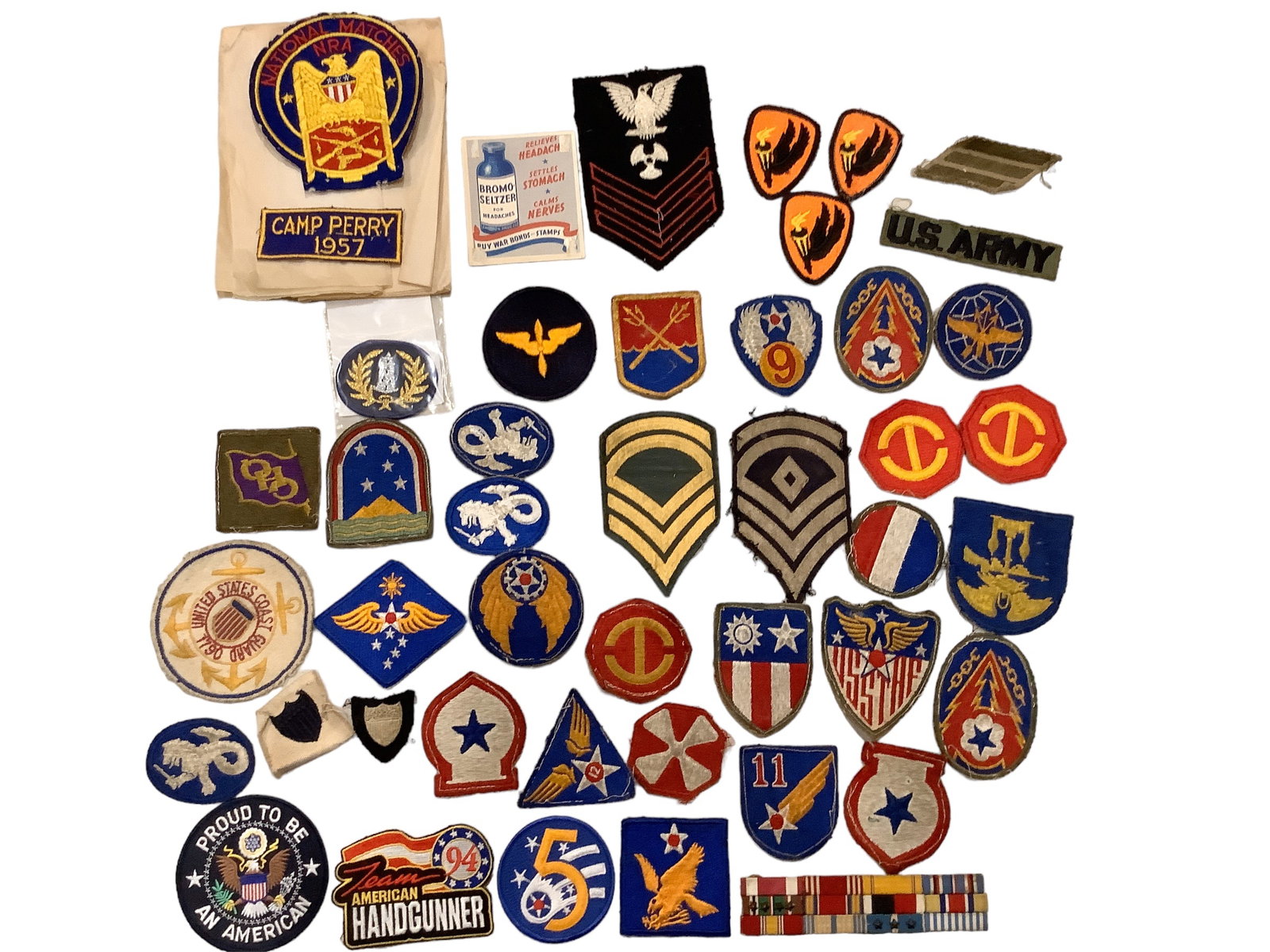 Large Collection of Cloth Patches and a Medal Bar: Large Collection of Cloth Patches and a Medal Bar There are 43 patches. Most have been used.