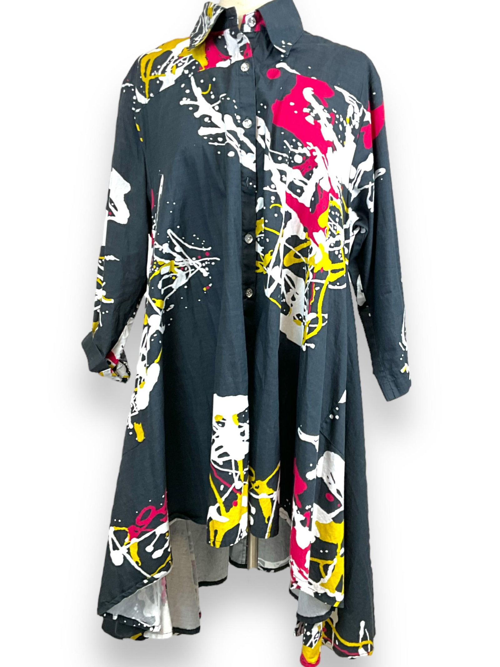 Dilemma Artist Dress: Dilemma Artist Dress Likely size M/L high low cut with clear rhinestone buttons.