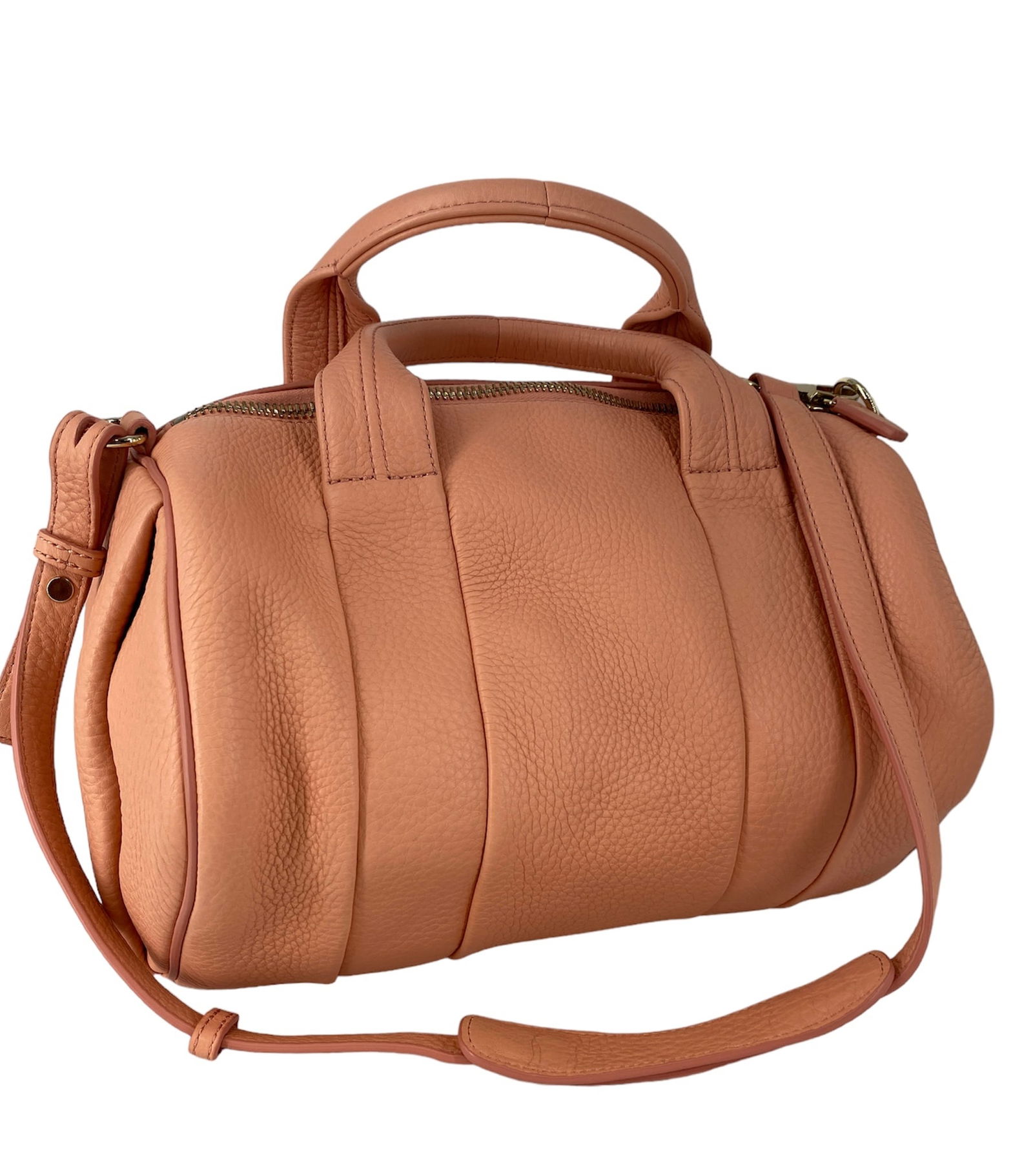 Alexander Wang Rocco Leather Handbag: Alexander Wang Rocco Leather Handbag Soft pink leather bag measuring approx. (12.75î x 4.5î x 9î) double handle drop of (4î) optional crossbody bags, gold tone hardware including f