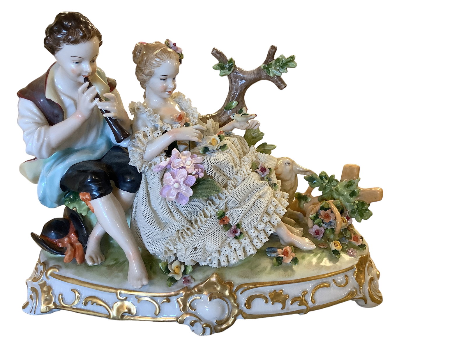 Dresden Lace Courting Couple: Dresden Lace Courting Couple Marked Germany, lace has a small pin hole, see pictures, 9îL