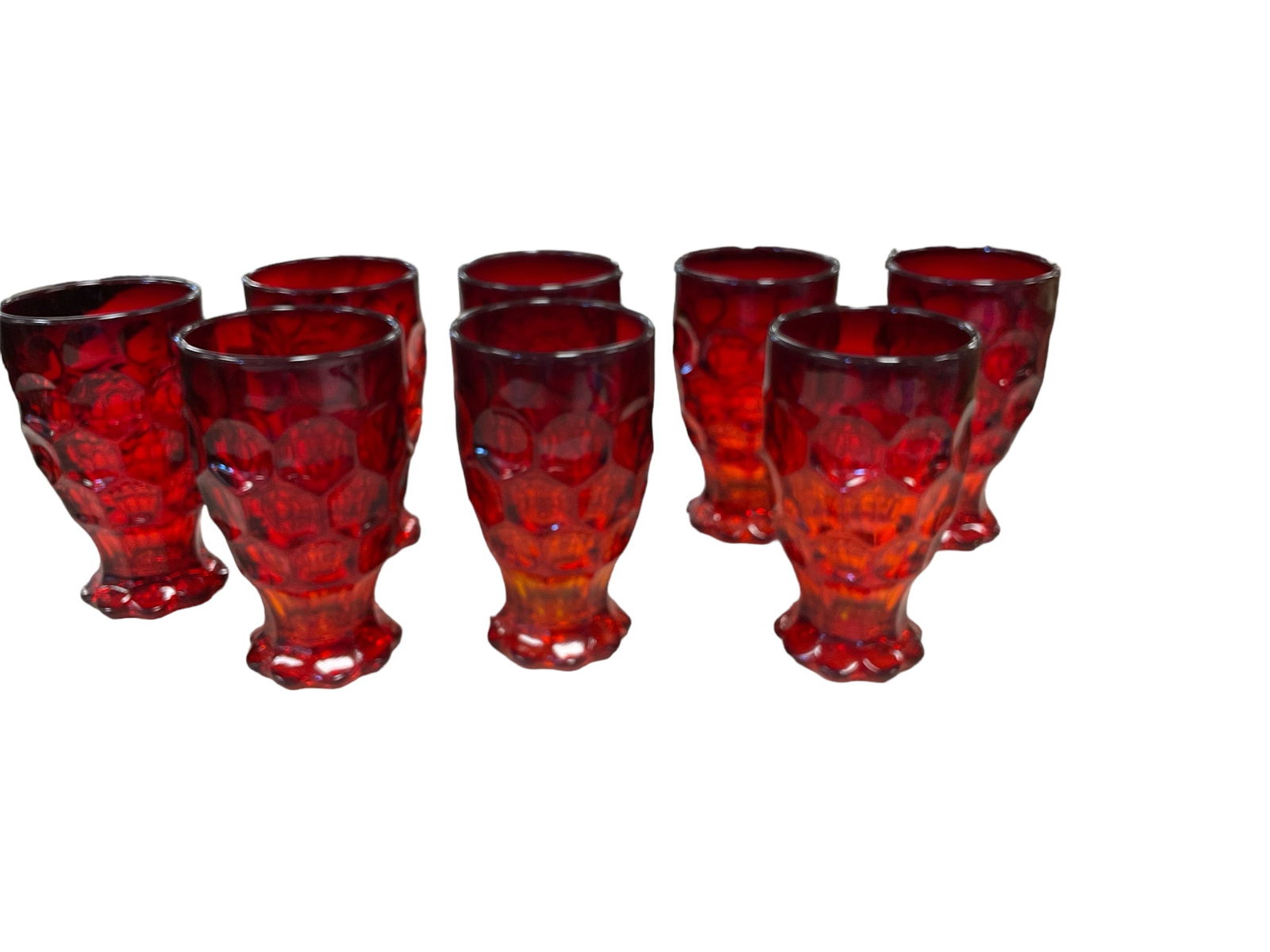 Thumbprint Amberina Glass Tumblers: Thumbprint Amberina Glass Tumblers Approximately 5 3/4î H x. 3î diameter. no chips or cracks.Unmarked.* SHIPPING NOTE: $50 PACKING AND MATERIALS FEE PLUS ACTUAL CARRIER COSTS