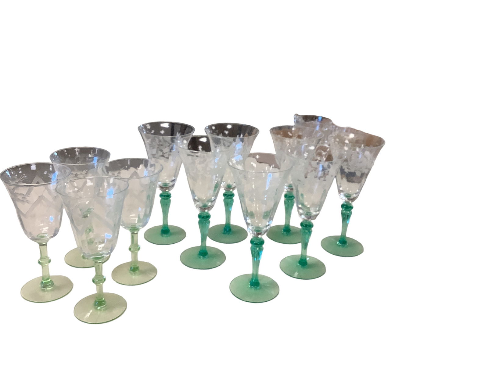 (11) Etched Goblets with Vaseline / Uranium Stems (1 of 4)