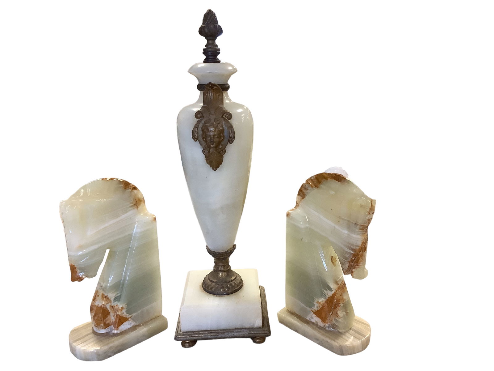 Onyx Horse Head Bookends and a Lamp Base (1 of 2)