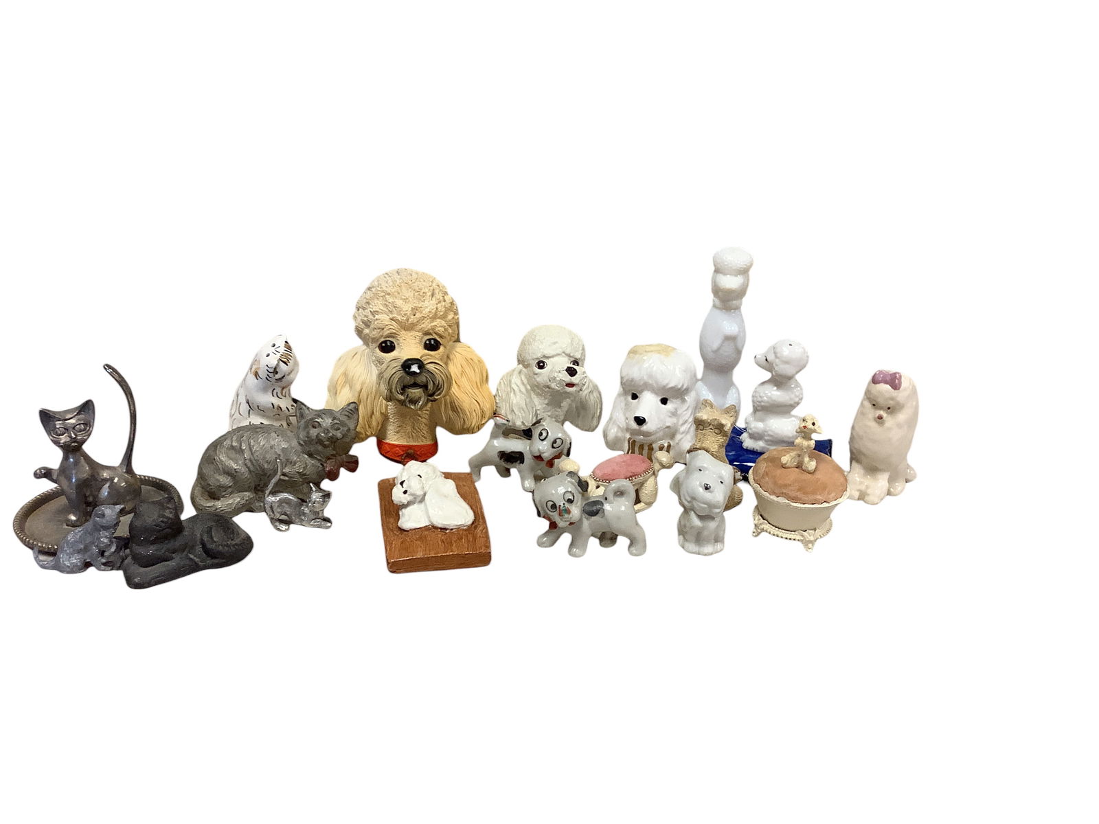 Group of Metal and Ceramic Small Cat & Dog Figurines (1 of 1)