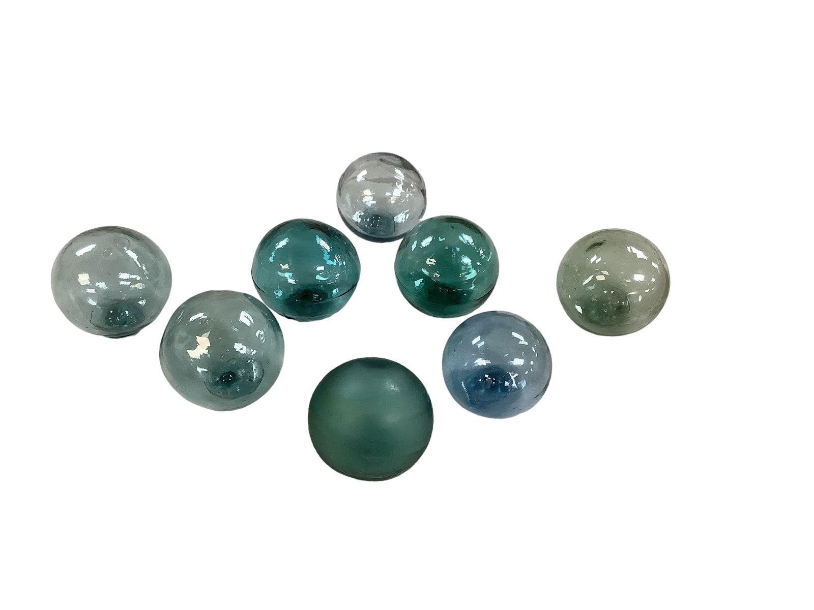 (8) Japanese Hand Blown Green & Blue Glass Fishing Net Floats (1 of 1)