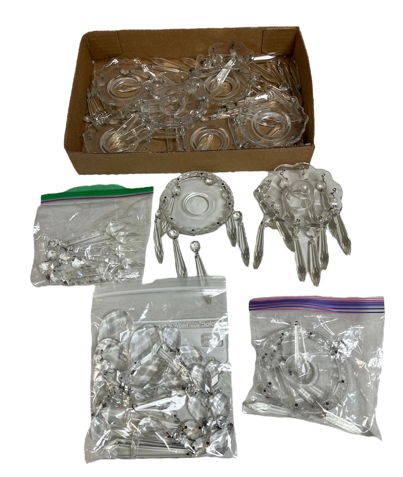 Lot of Candelabra Shades and Prisms: Lot of Candelabra Shades and Prisms