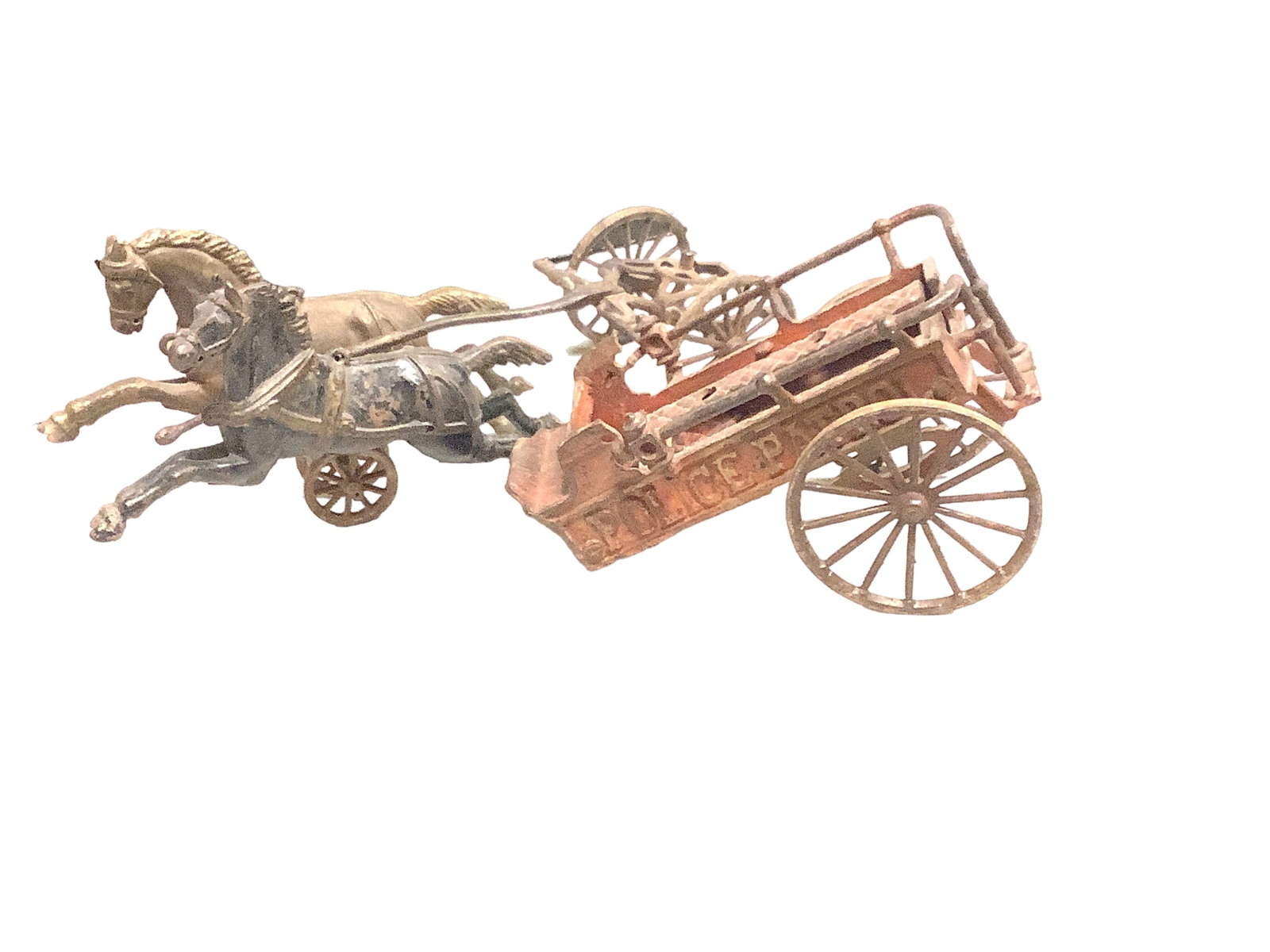 Cast Iron Horses and Wagon: Cast Iron Horses and Wagon Cast iron horse drawn Police Patrol wagon.
