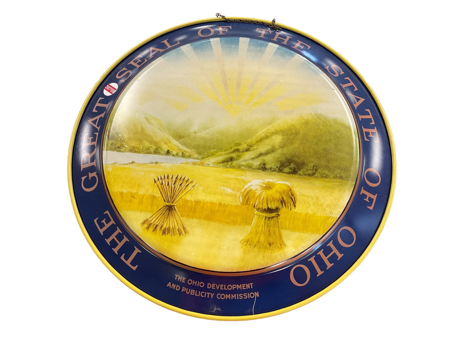 Metal sign ì GREAT SEAL OF THE STATE OF OHIOî The Ohio Development and Publicity Commissio: Metal sign ì GREAT SEAL OF THE STATE OF OHIOî The Ohio Development and Publicity Commission. 19î x 19î. Couple of scratches and shows a little wear.