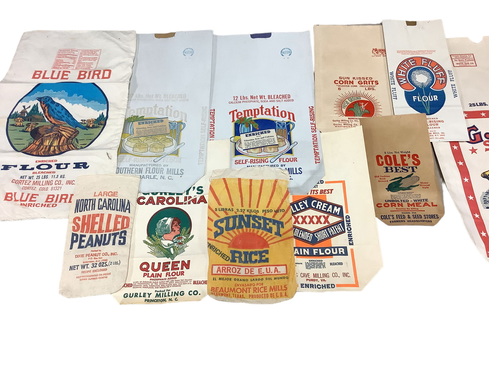 (12) Vintage Flour, Seed, Rice and Peanut Bags - Cloth and Paper (1 of 2)