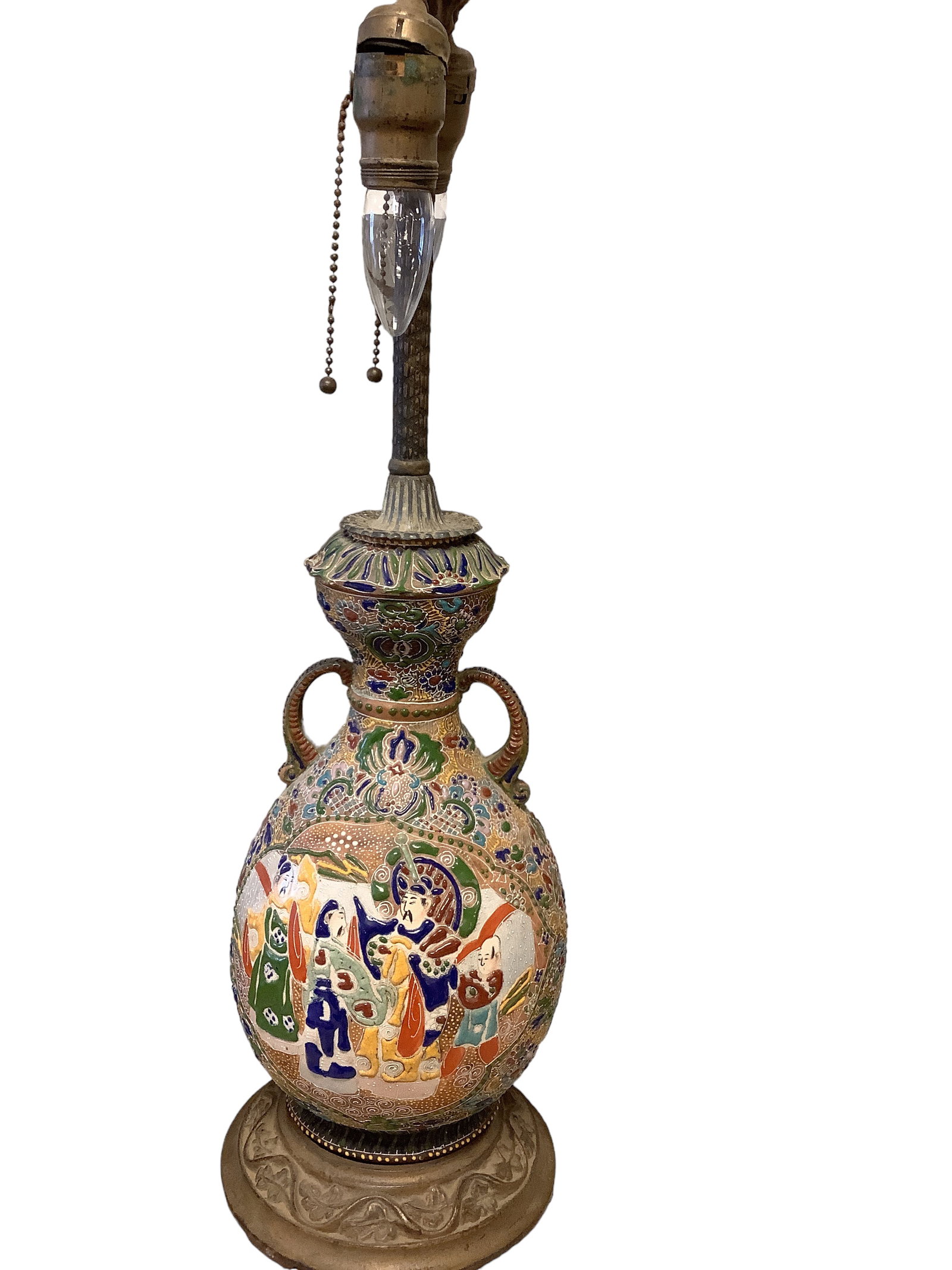 Mobiage Pottery Lamp: Mobiage Pottery Lamp Lamp with enamel painting. Lamp is approximately 26î tall. No shade.